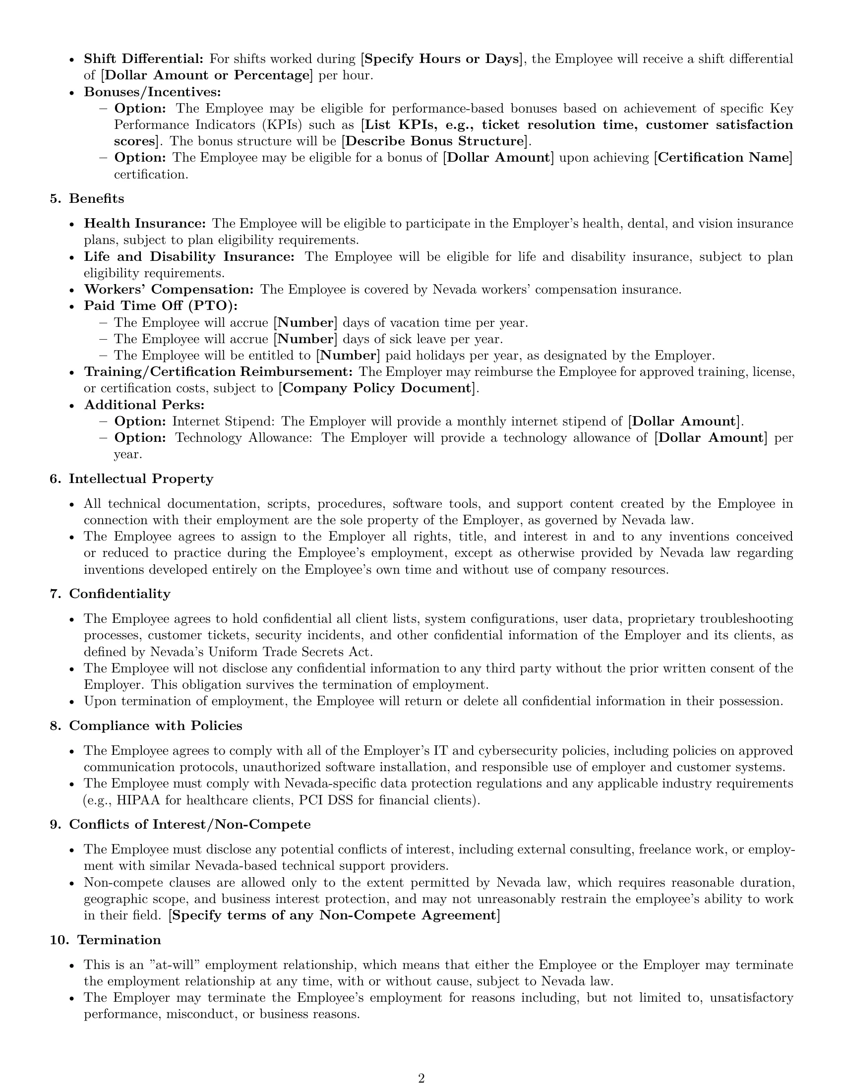 Preview page 2 of Free Nevada technical support engineer employment contract template