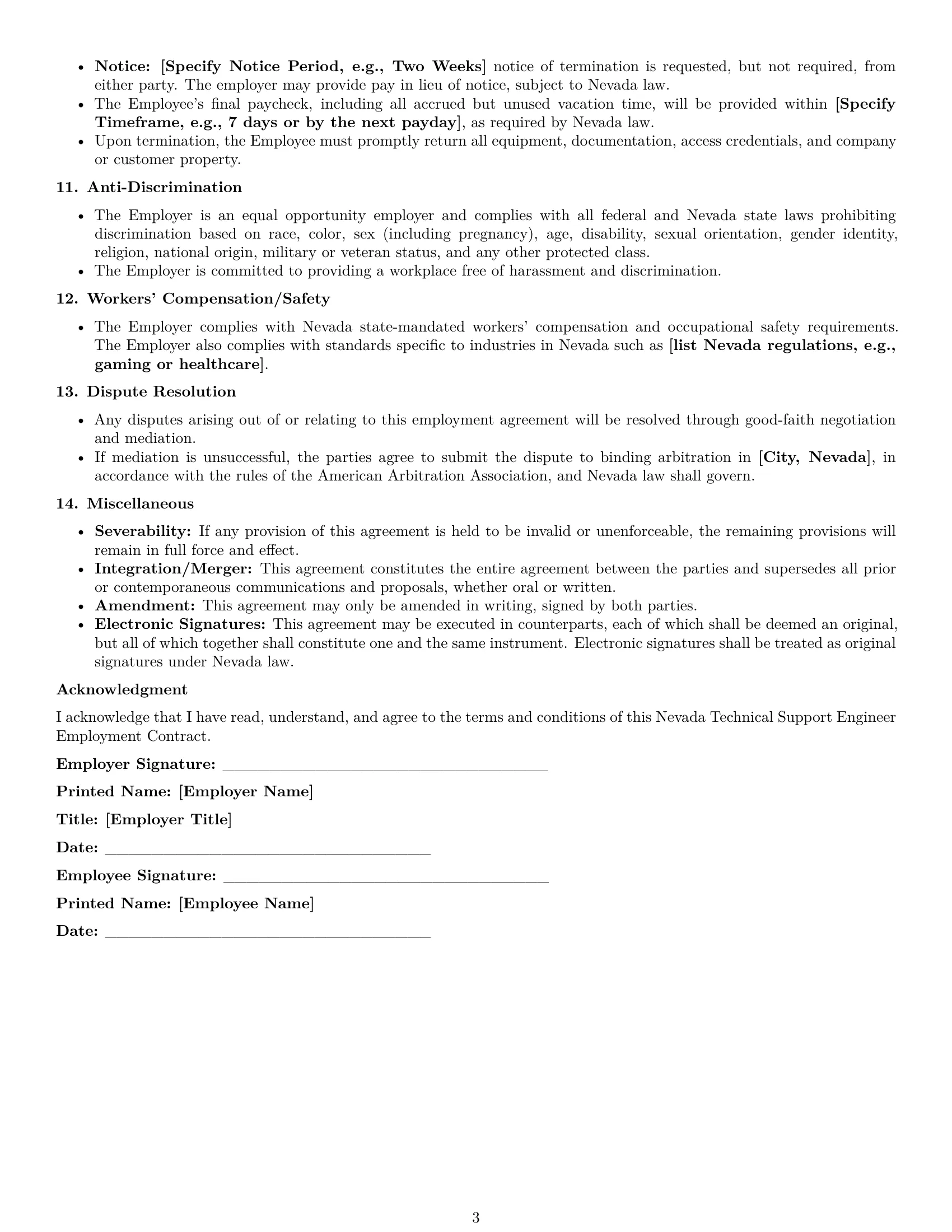Preview page 3 of Free Nevada technical support engineer employment contract template