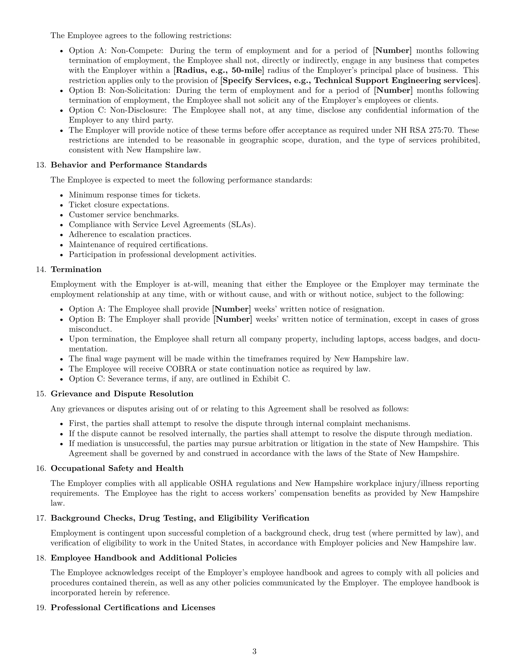 Preview page 3 of Free New Hampshire technical support engineer employment contract template