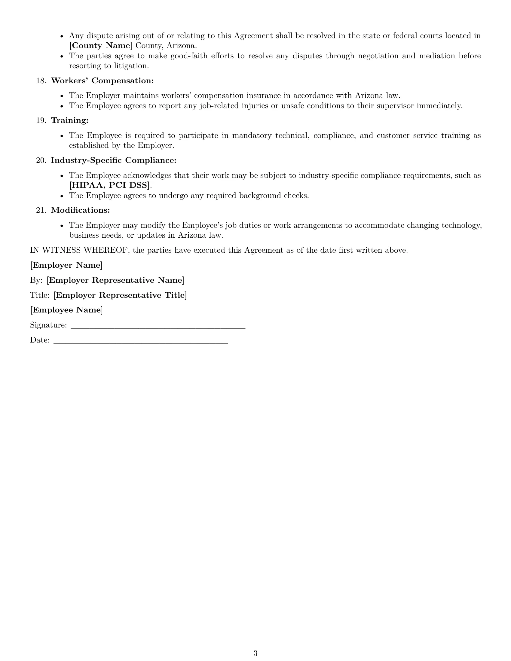 Preview page 3 of Free Arizona technical support engineer employment contract template