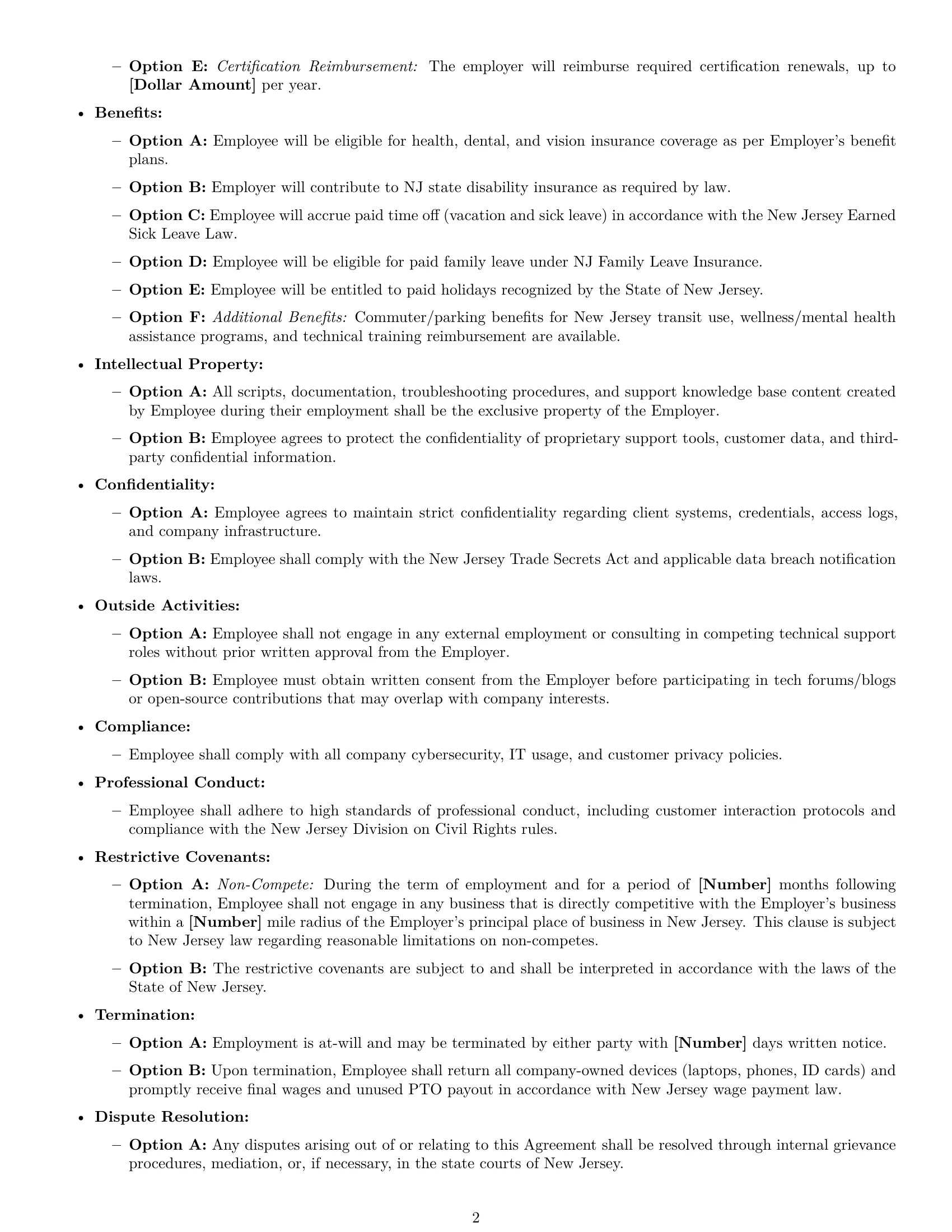 Preview page 2 of Free New Jersey technical support engineer employment contract template