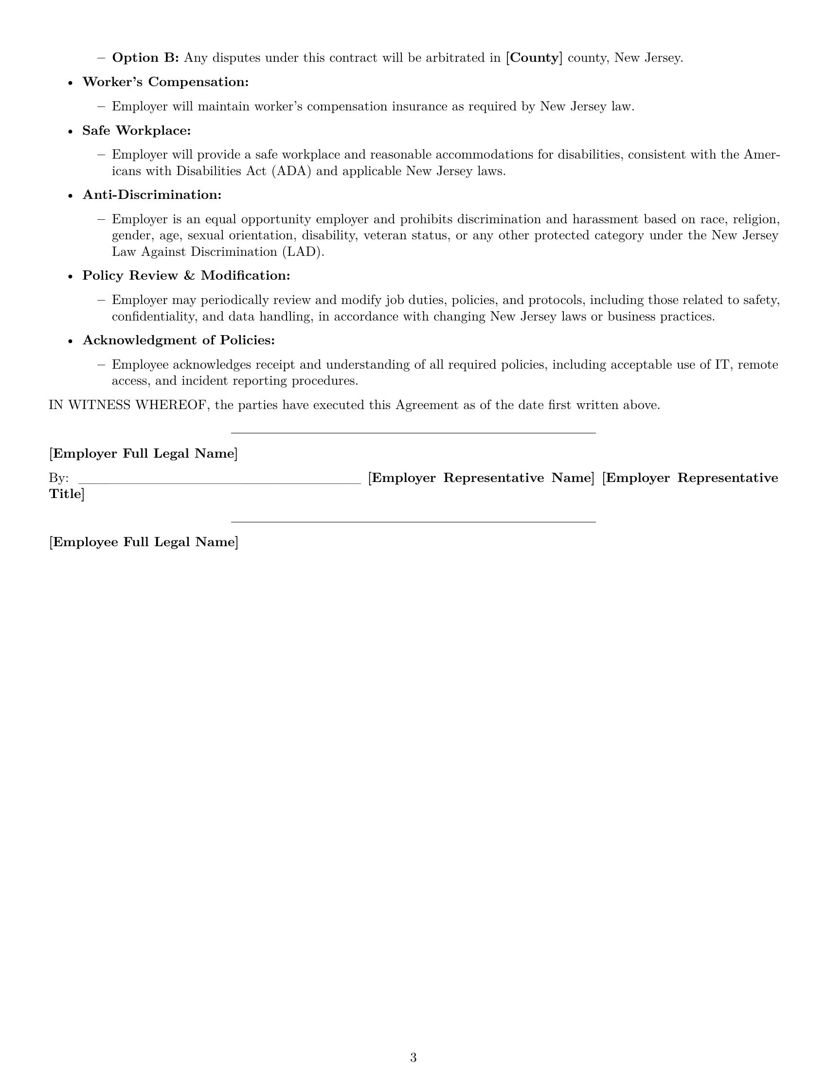 Preview page 3 of Free New Jersey technical support engineer employment contract template