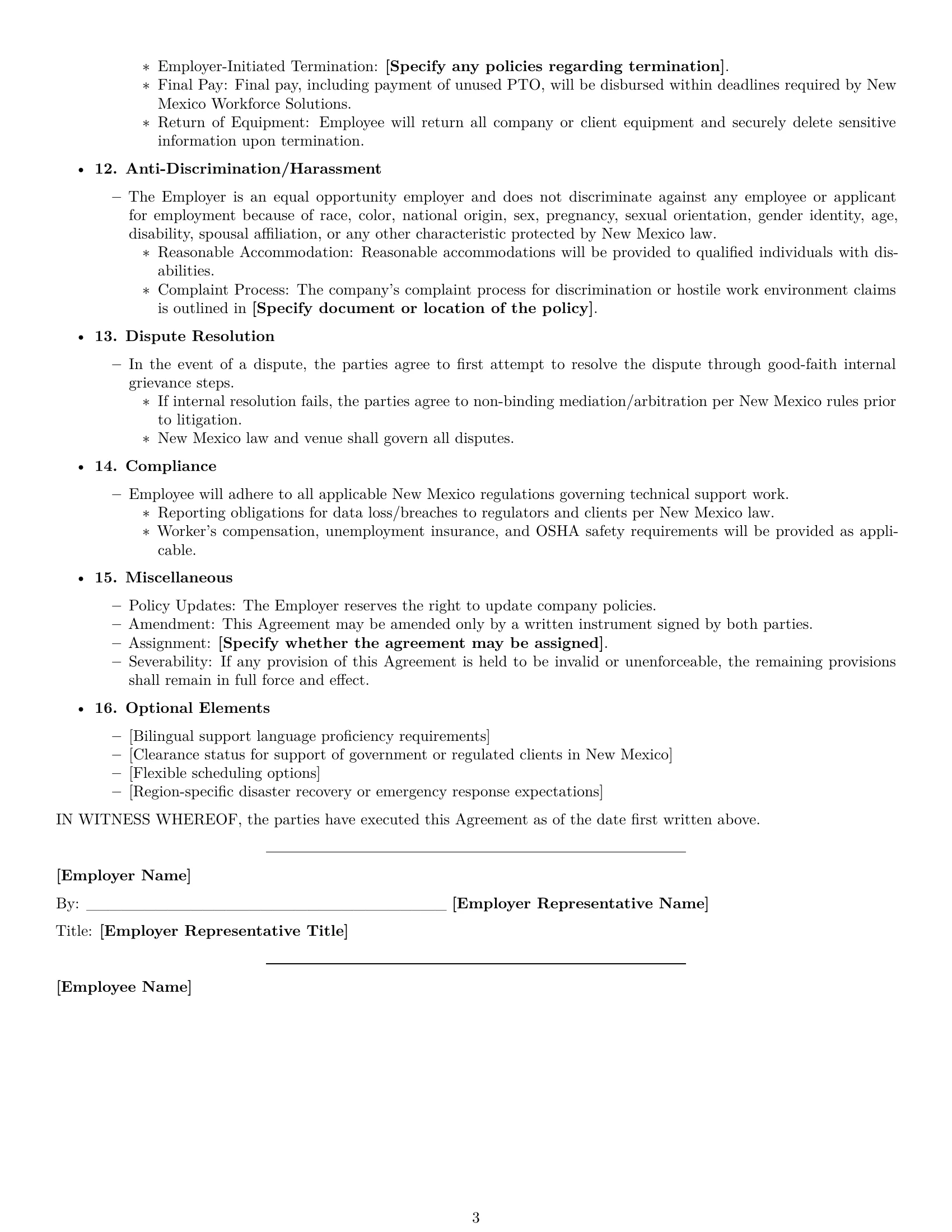 Preview page 3 of Free New Mexico technical support engineer employment contract template