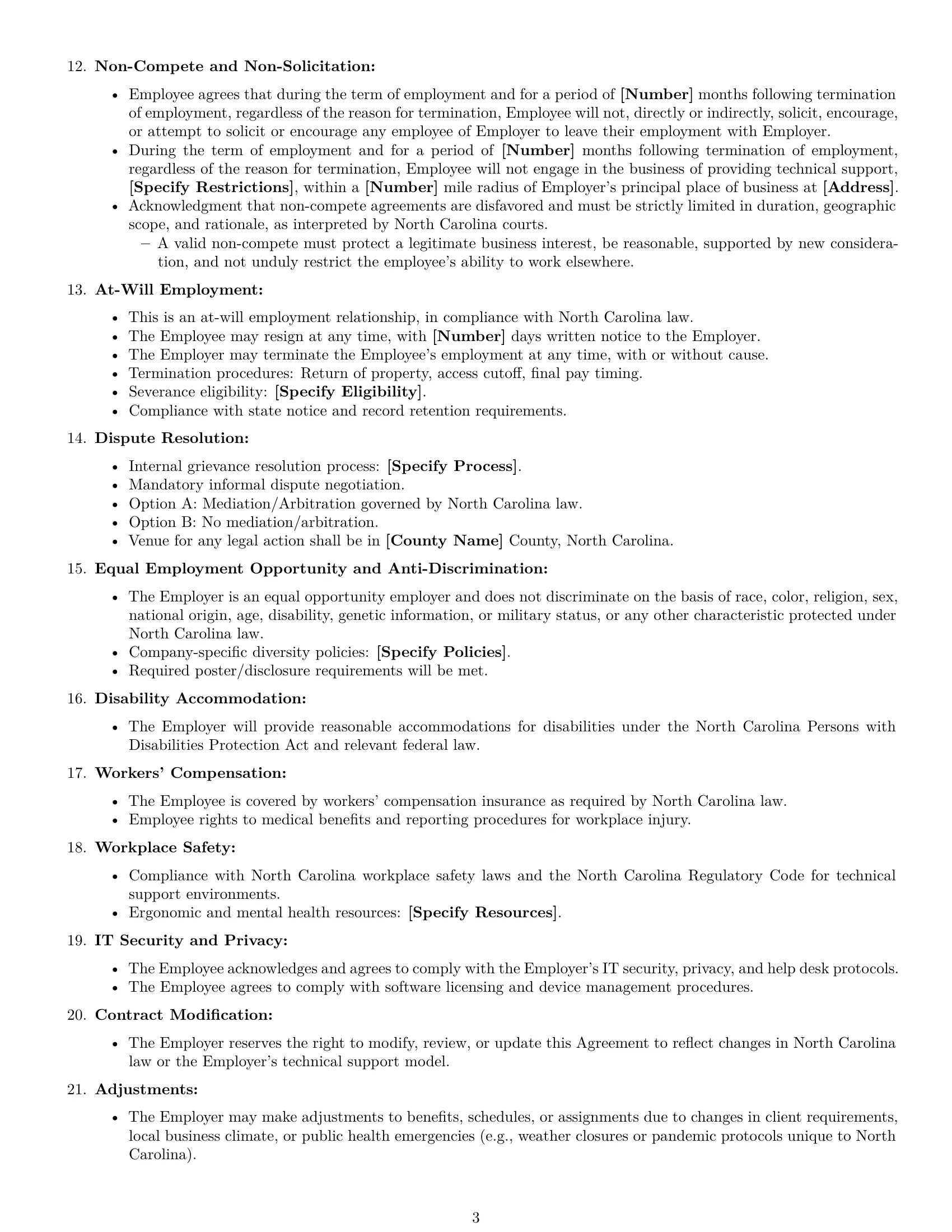 Preview page 3 of Free North Carolina technical support engineer employment contract template