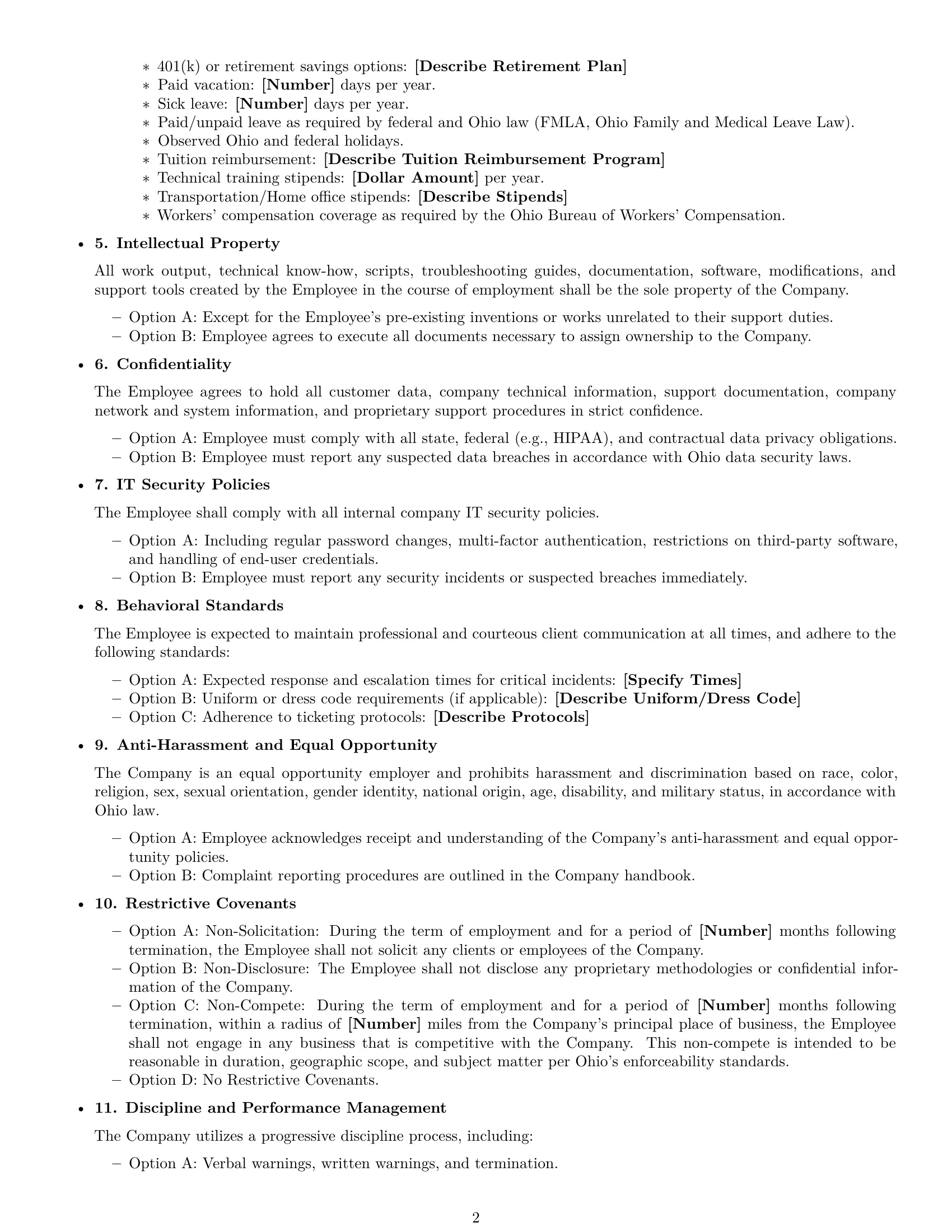 Preview page 2 of Free Ohio technical support engineer employment contract template