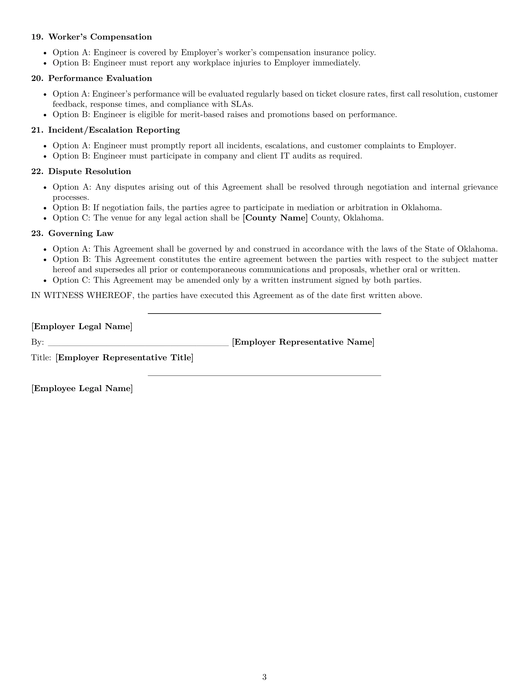 Preview page 3 of Free Oklahoma technical support engineer employment contract template