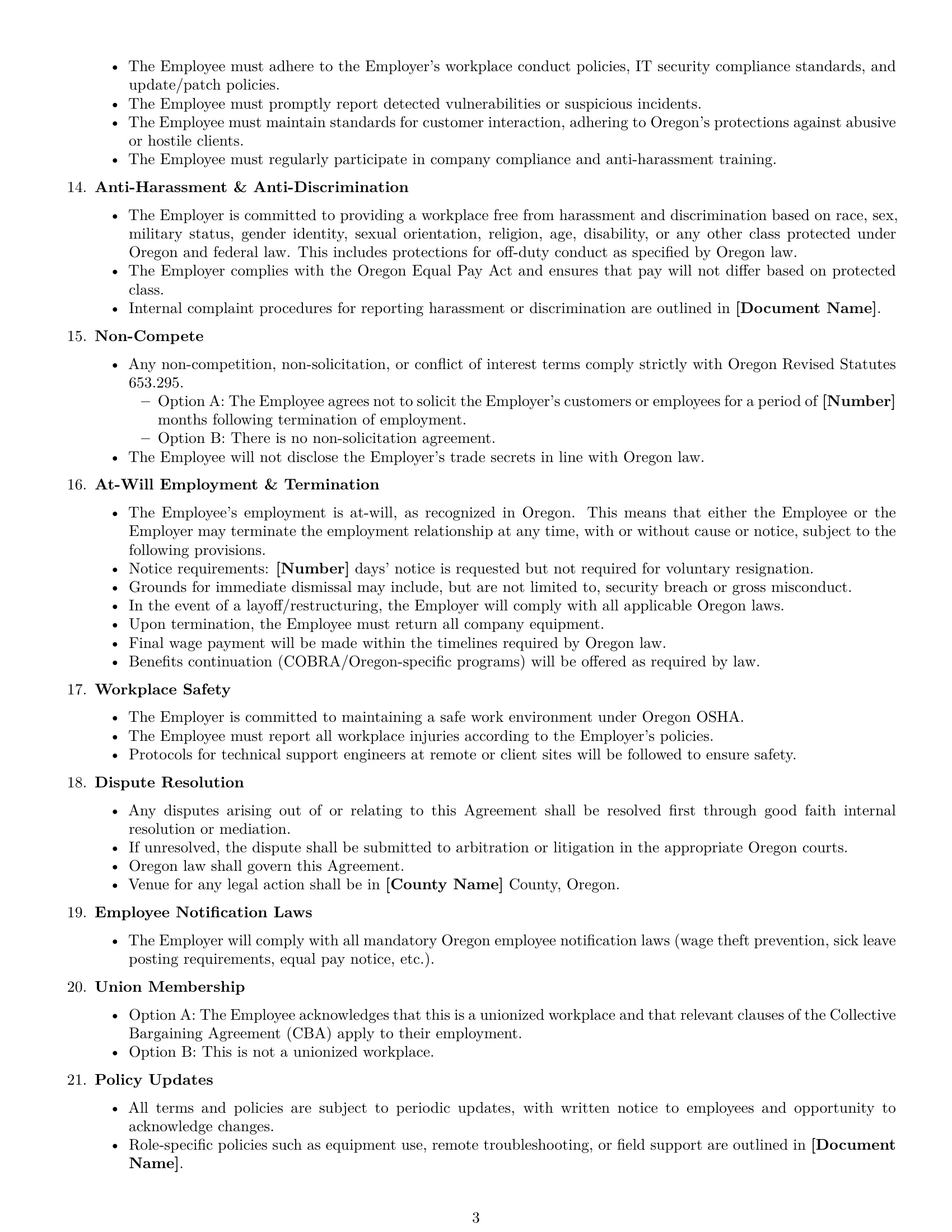Preview page 3 of Free Oregon technical support engineer employment contract template