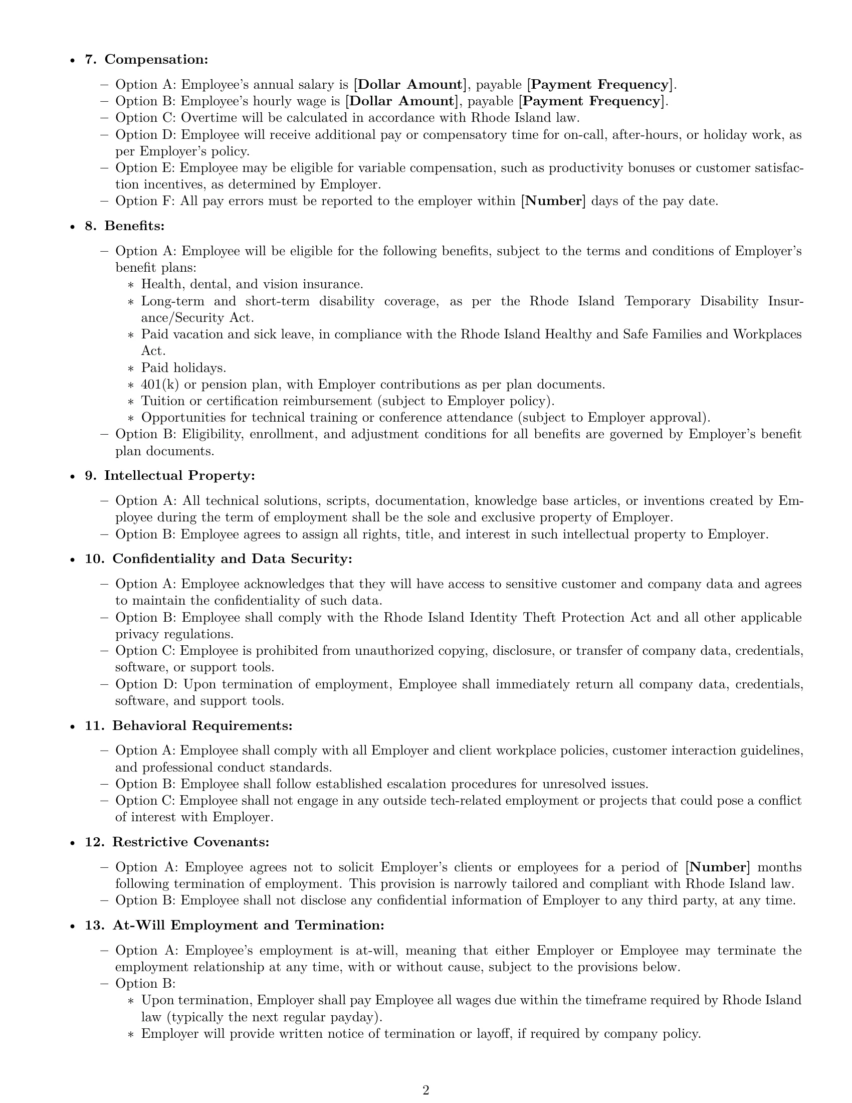 Preview page 2 of Free Rhode Island technical support engineer employment contract template