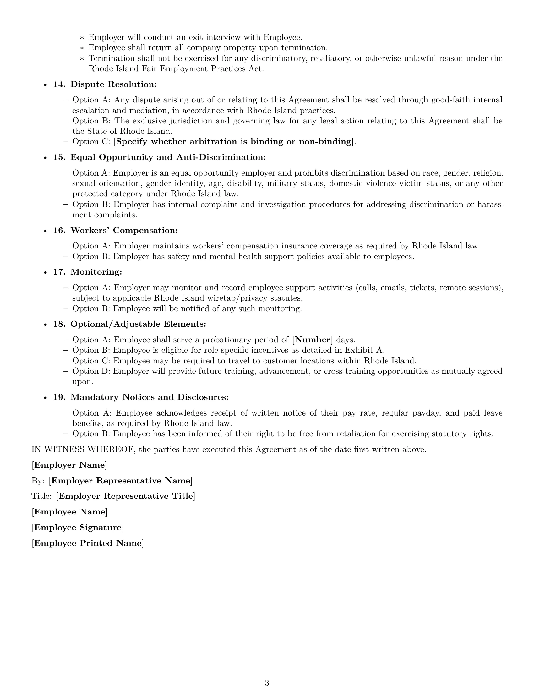 Preview page 3 of Free Rhode Island technical support engineer employment contract template