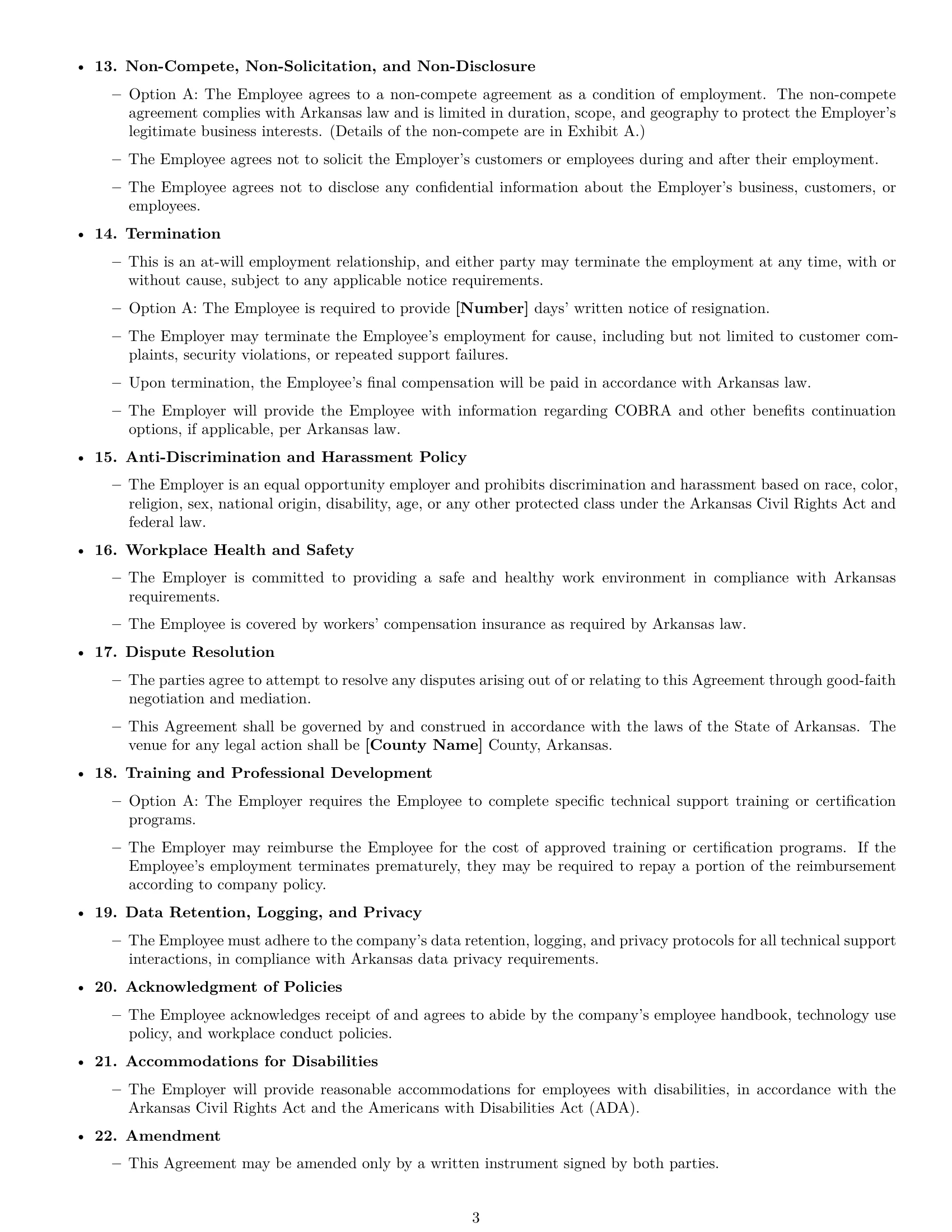 Preview page 3 of Free Arkansas technical support engineer employment contract template