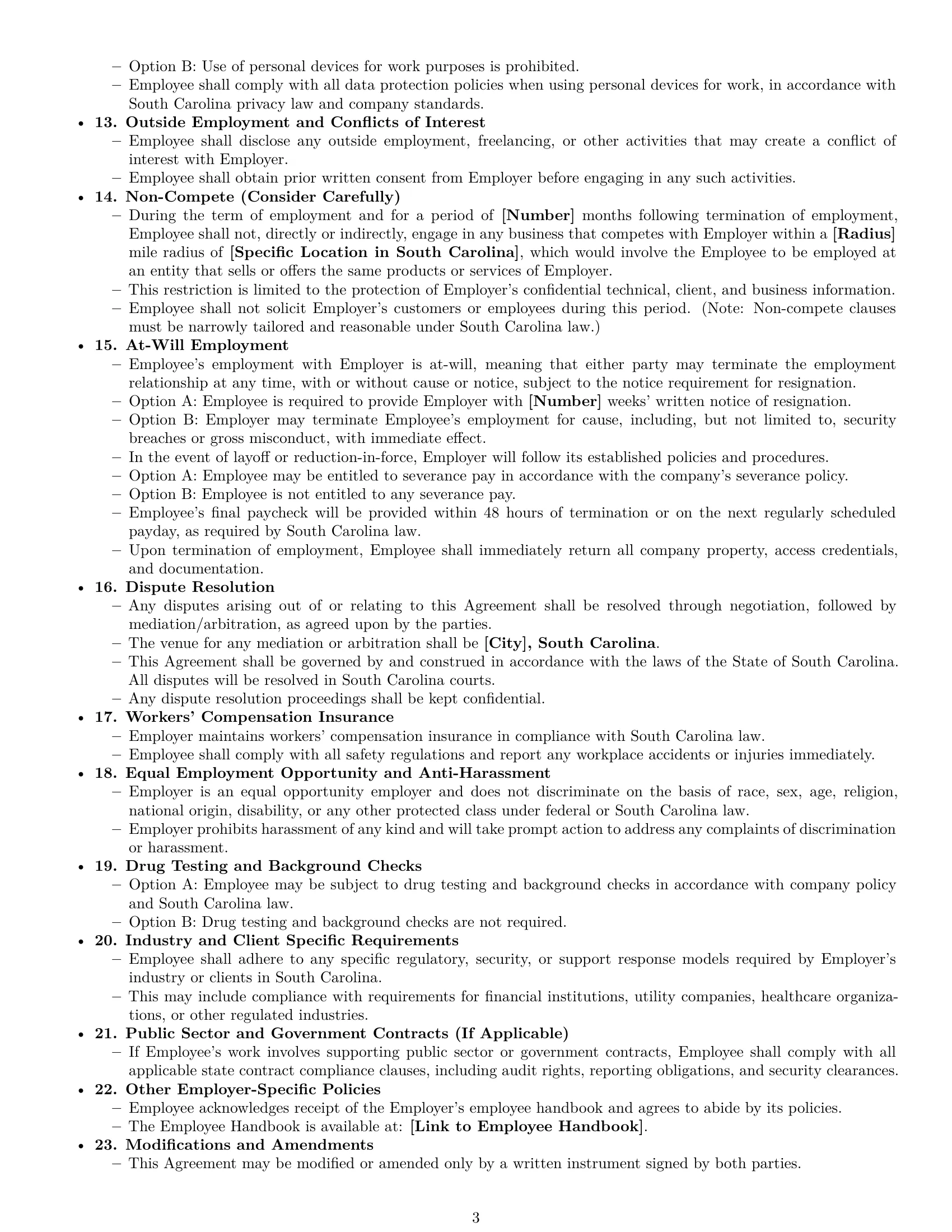 Preview page 3 of Free South Carolina technical support engineer employment contract template