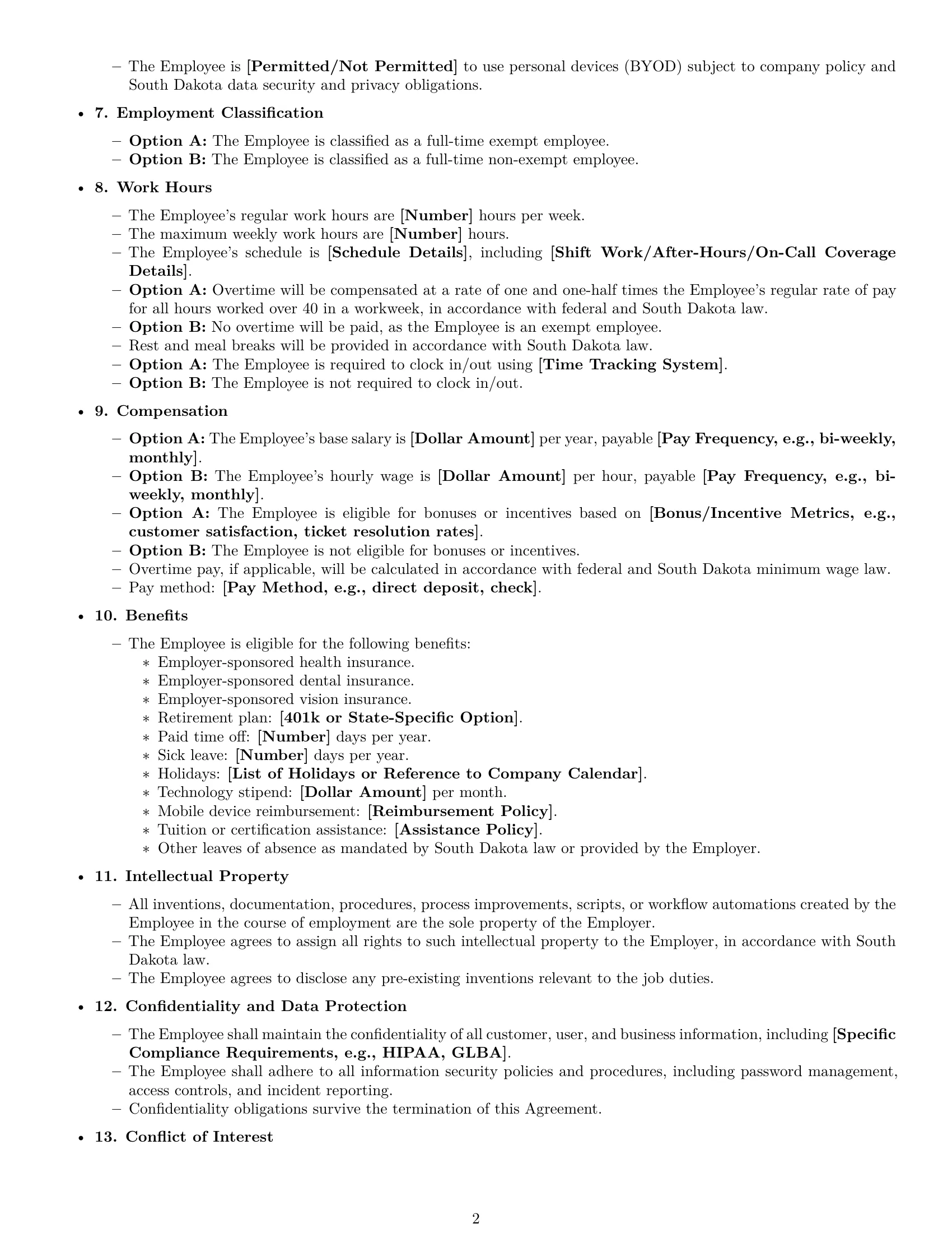 Preview page 2 of Free South Dakota technical support engineer employment contract template