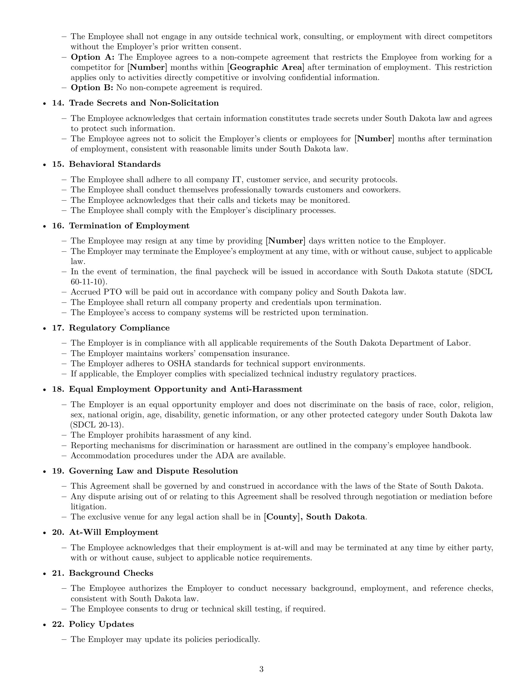 Preview page 3 of Free South Dakota technical support engineer employment contract template