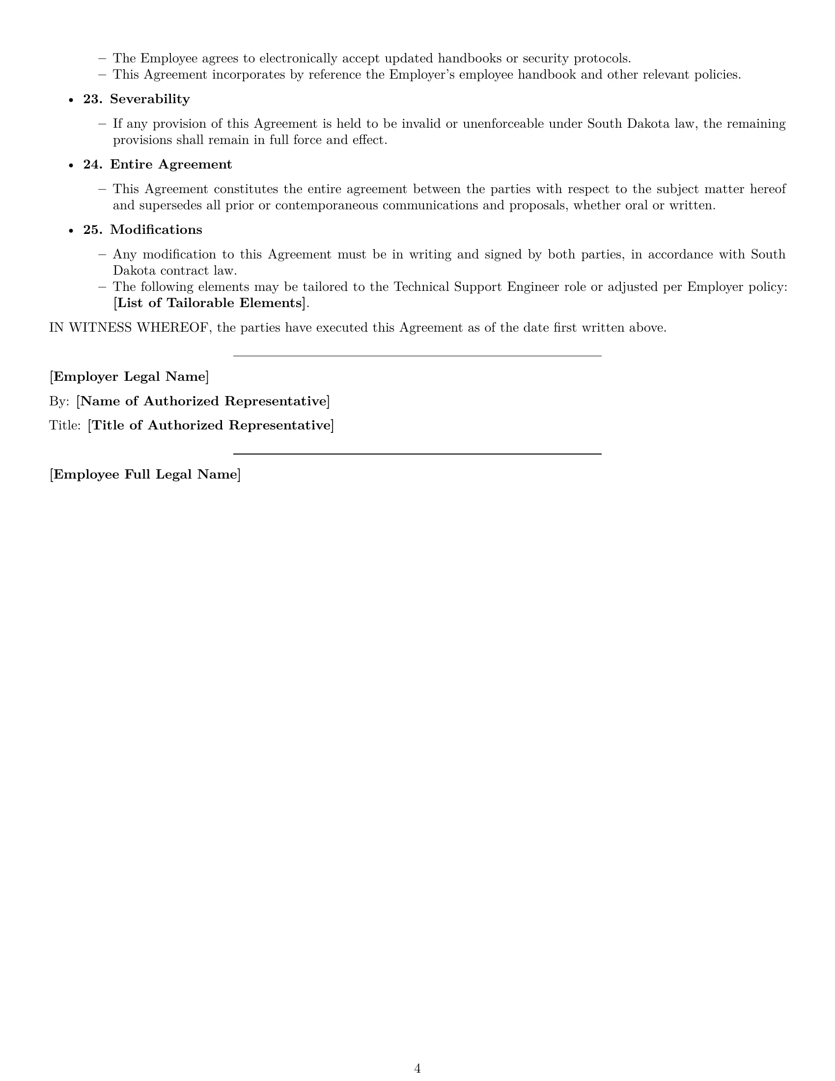 Preview page 4 of Free South Dakota technical support engineer employment contract template