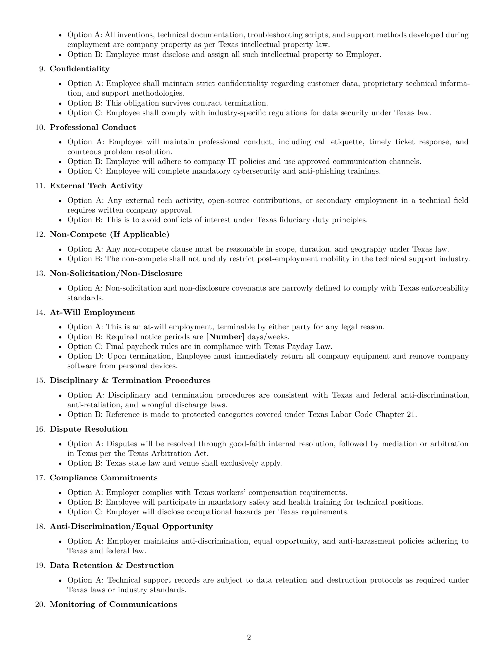 Preview page 2 of Free Texas technical support engineer employment contract template