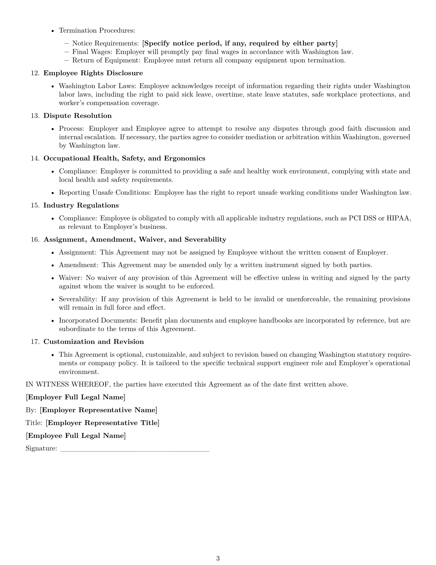 Preview page 3 of Free Washington technical support engineer employment contract template