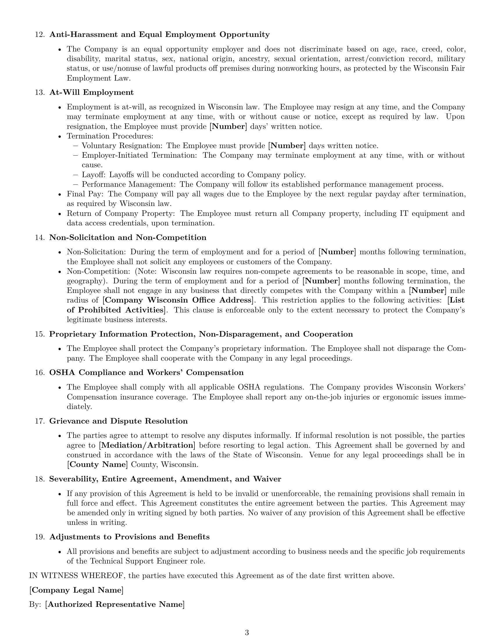 Preview page 3 of Free Wisconsin technical support engineer employment contract template