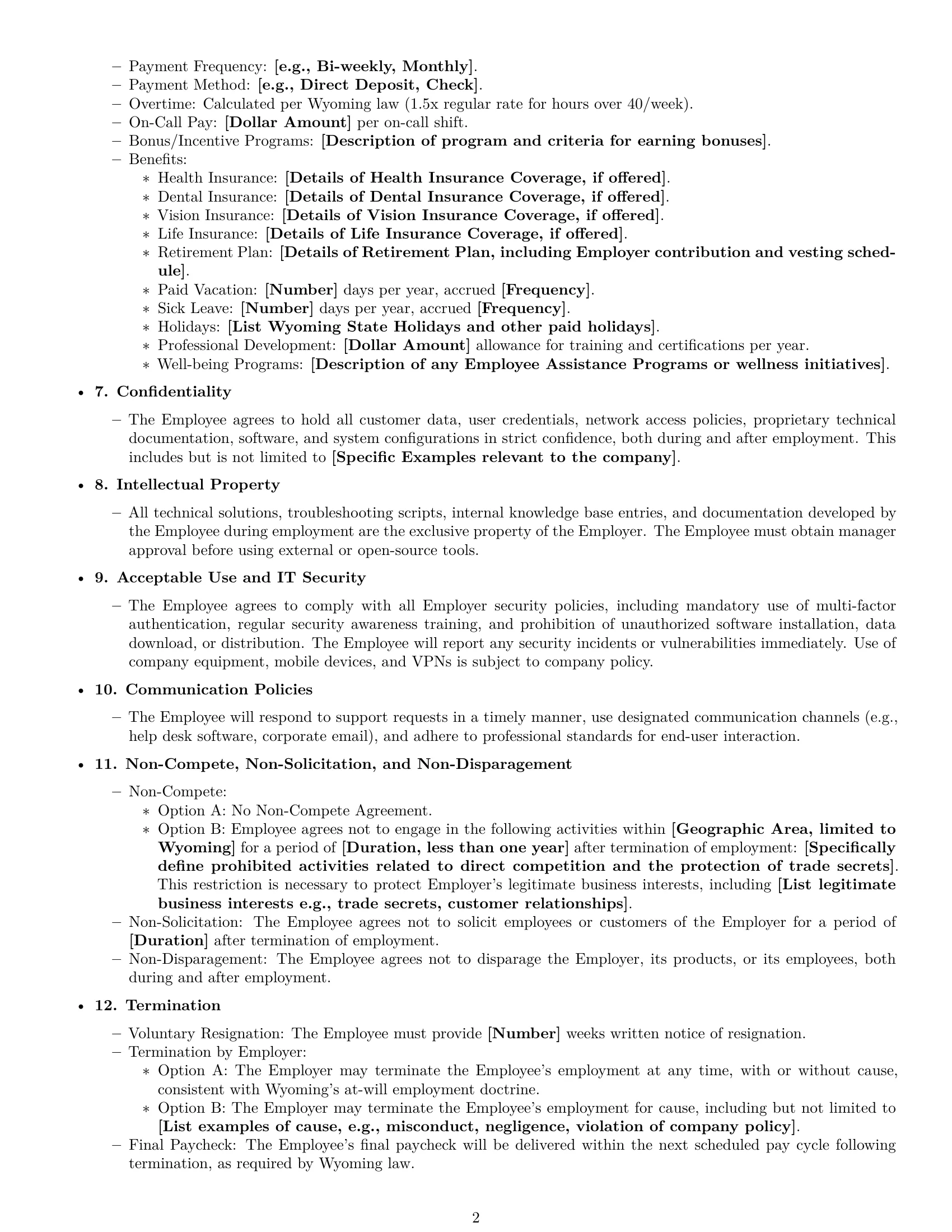 Preview page 2 of Free Wyoming technical support engineer employment contract template