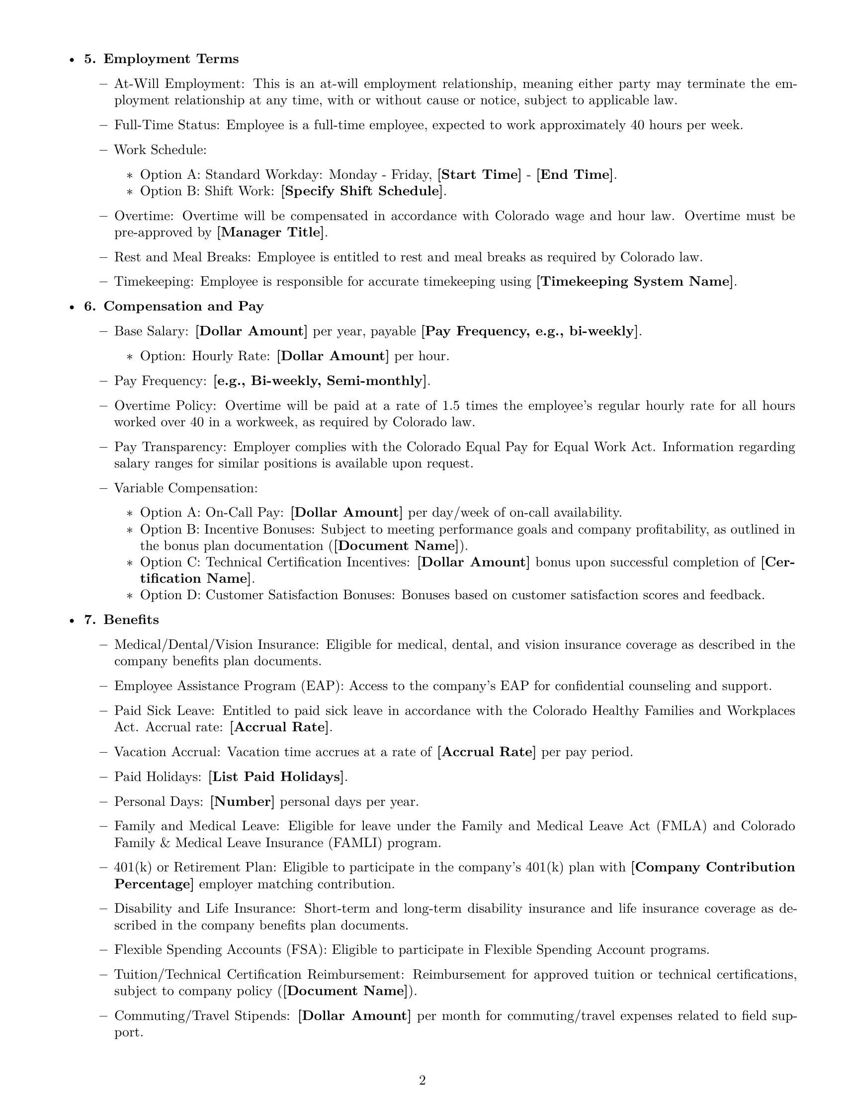Preview page 2 of Free Colorado technical support engineer employment contract template