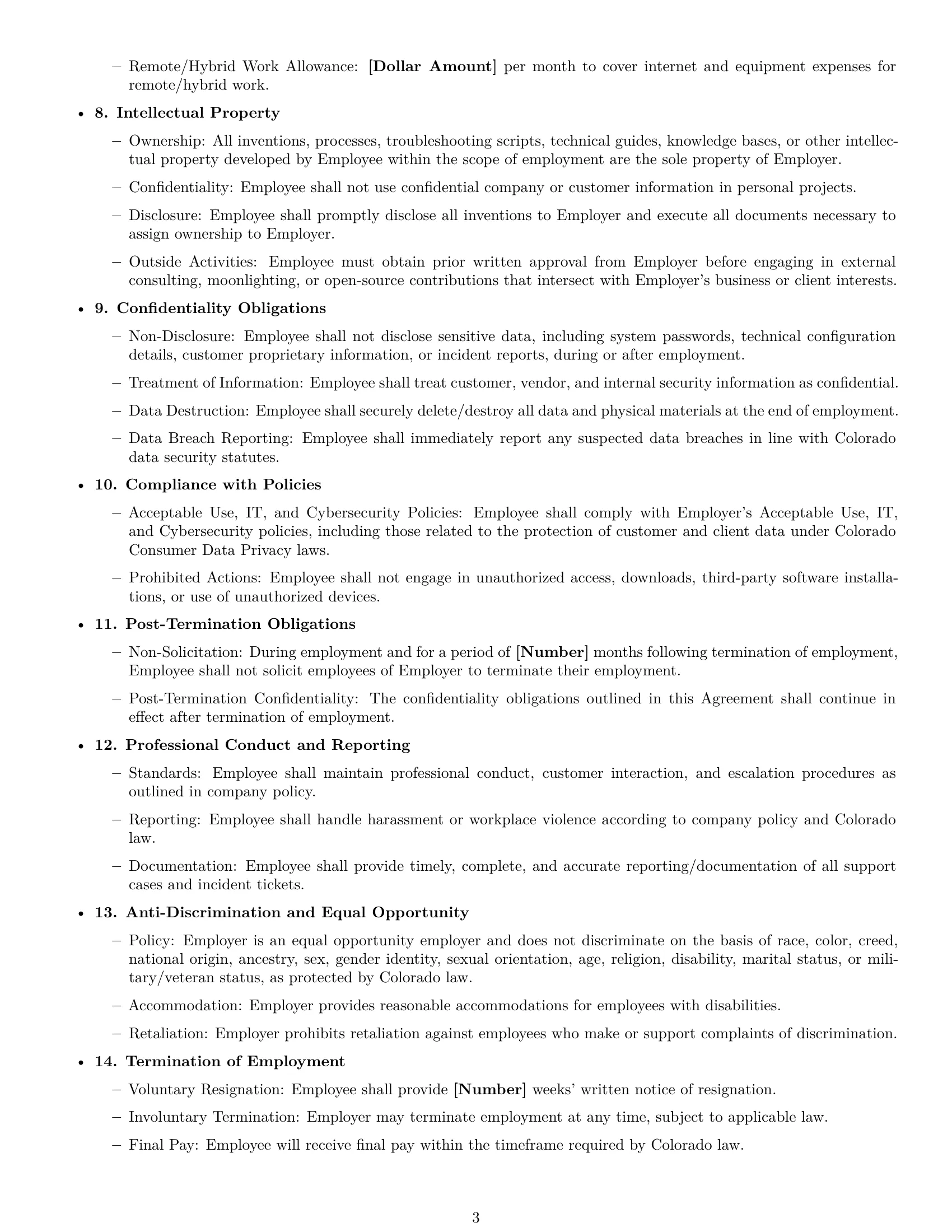 Preview page 3 of Free Colorado technical support engineer employment contract template