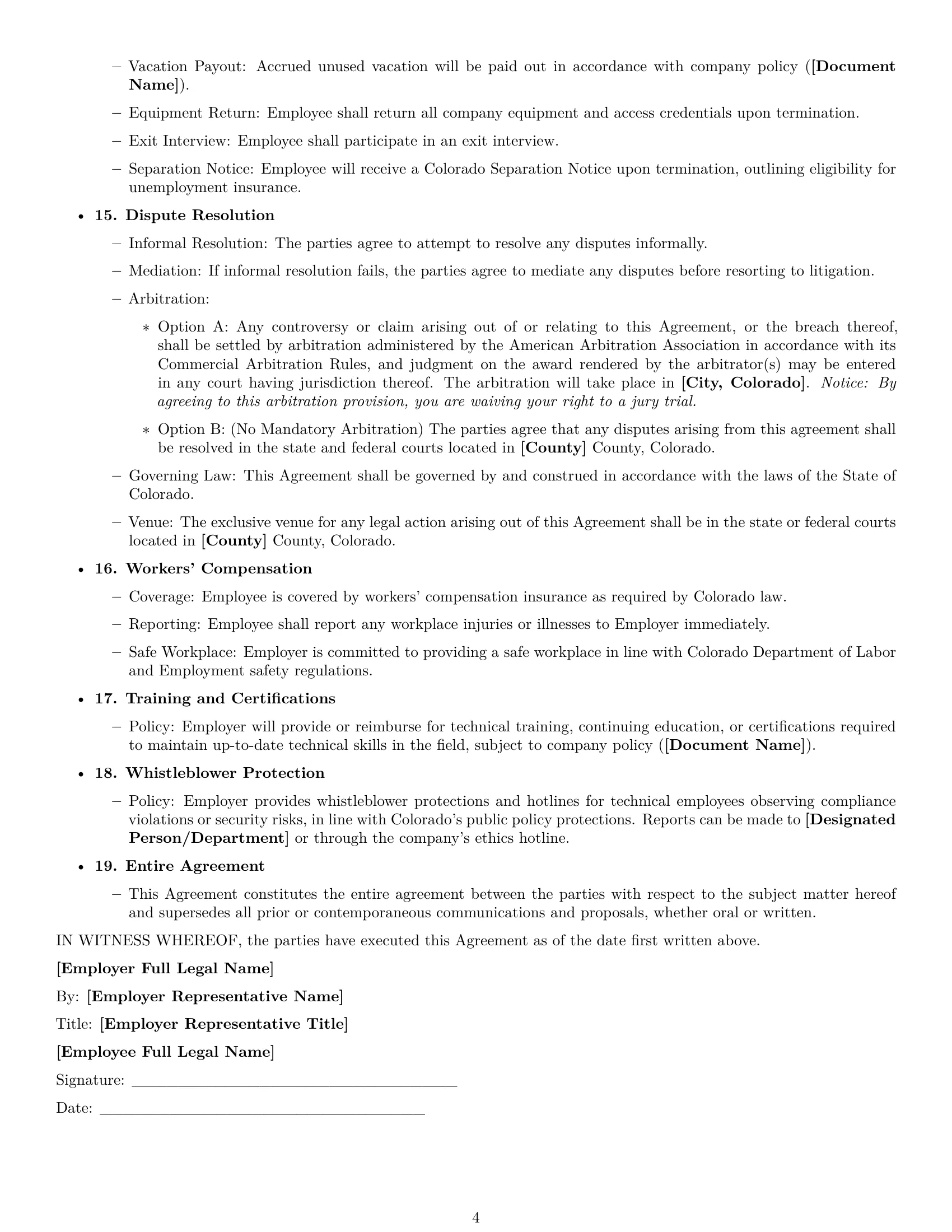 Preview page 4 of Free Colorado technical support engineer employment contract template