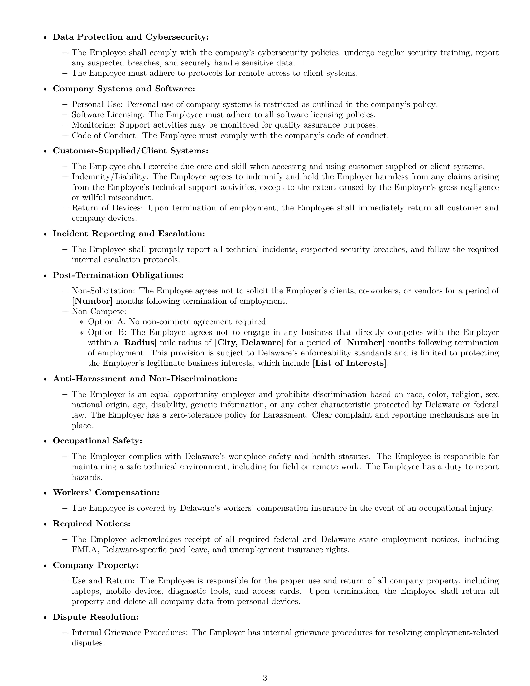 Preview page 3 of Free Delaware technical support engineer employment contract template