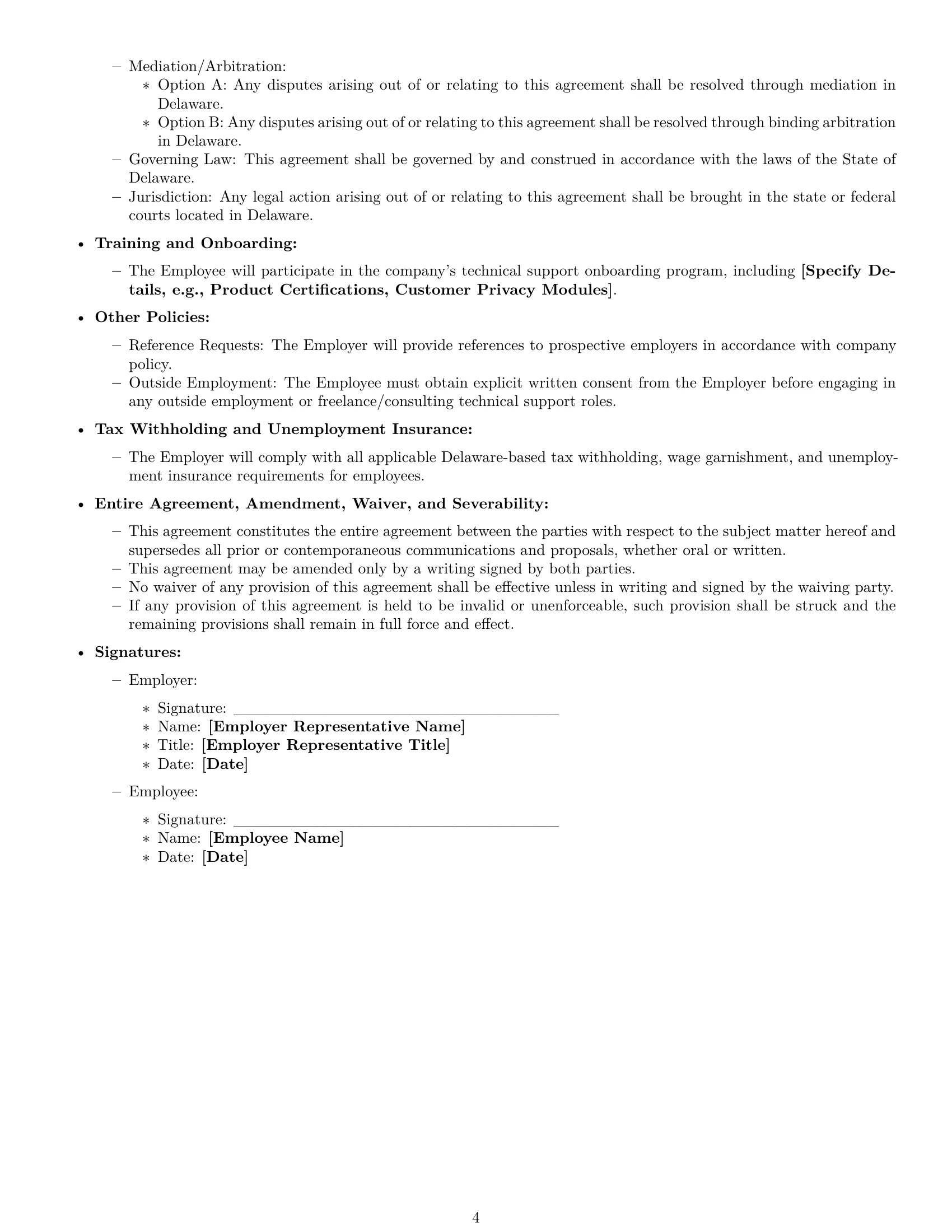 Preview page 4 of Free Delaware technical support engineer employment contract template
