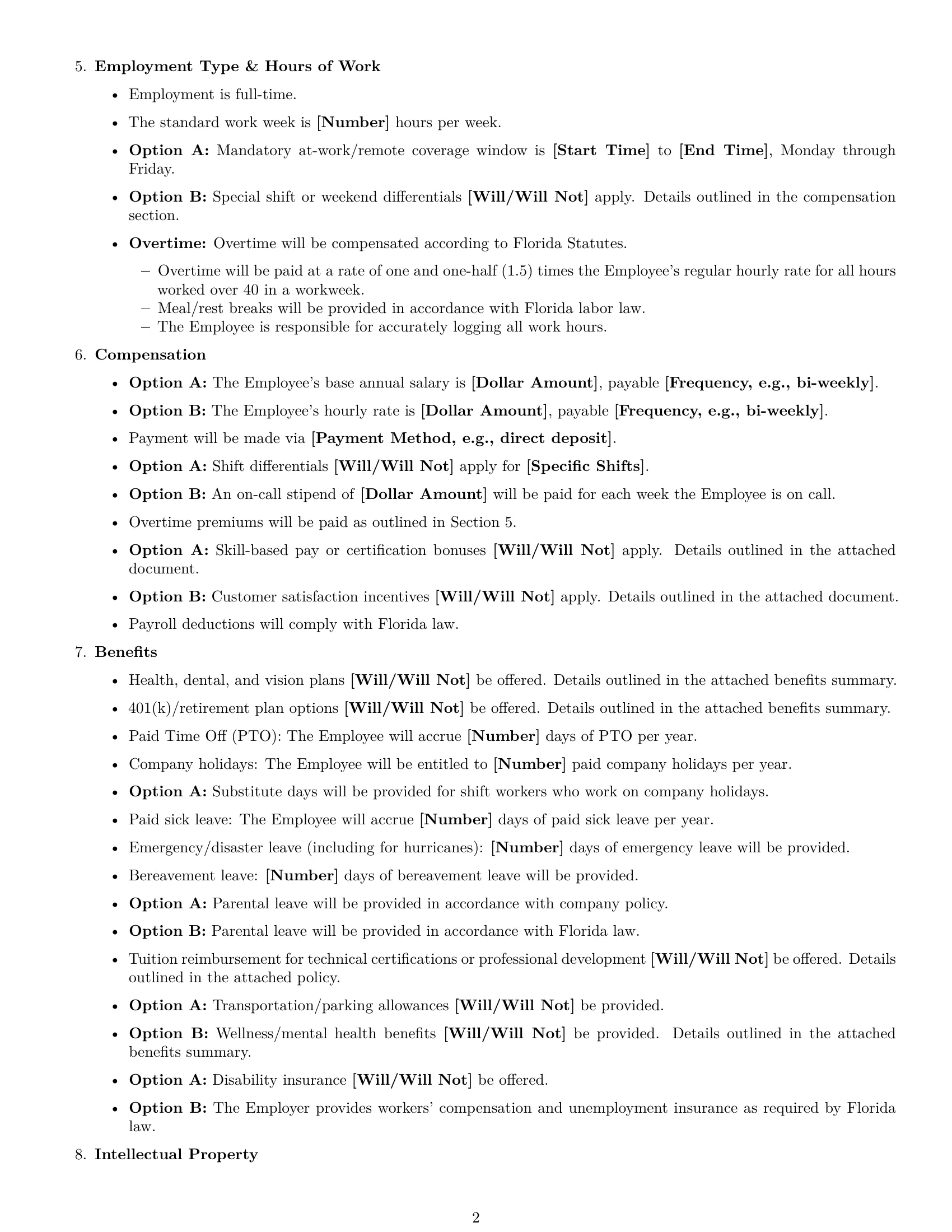 Preview page 2 of Free Florida technical support engineer employment contract template