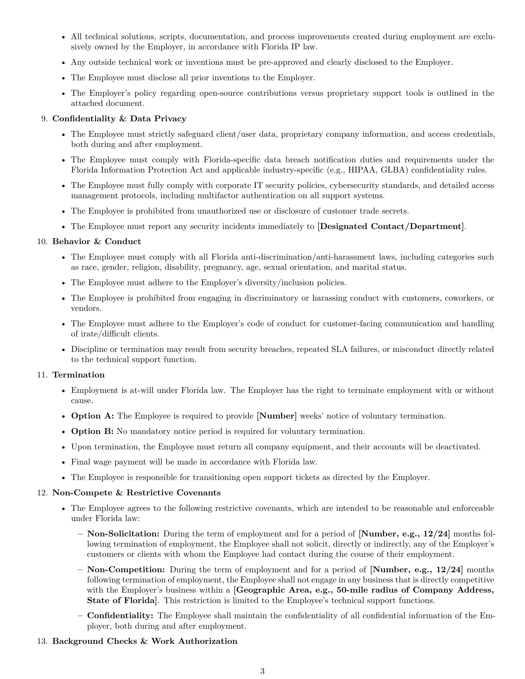 Preview page 3 of Free Florida technical support engineer employment contract template