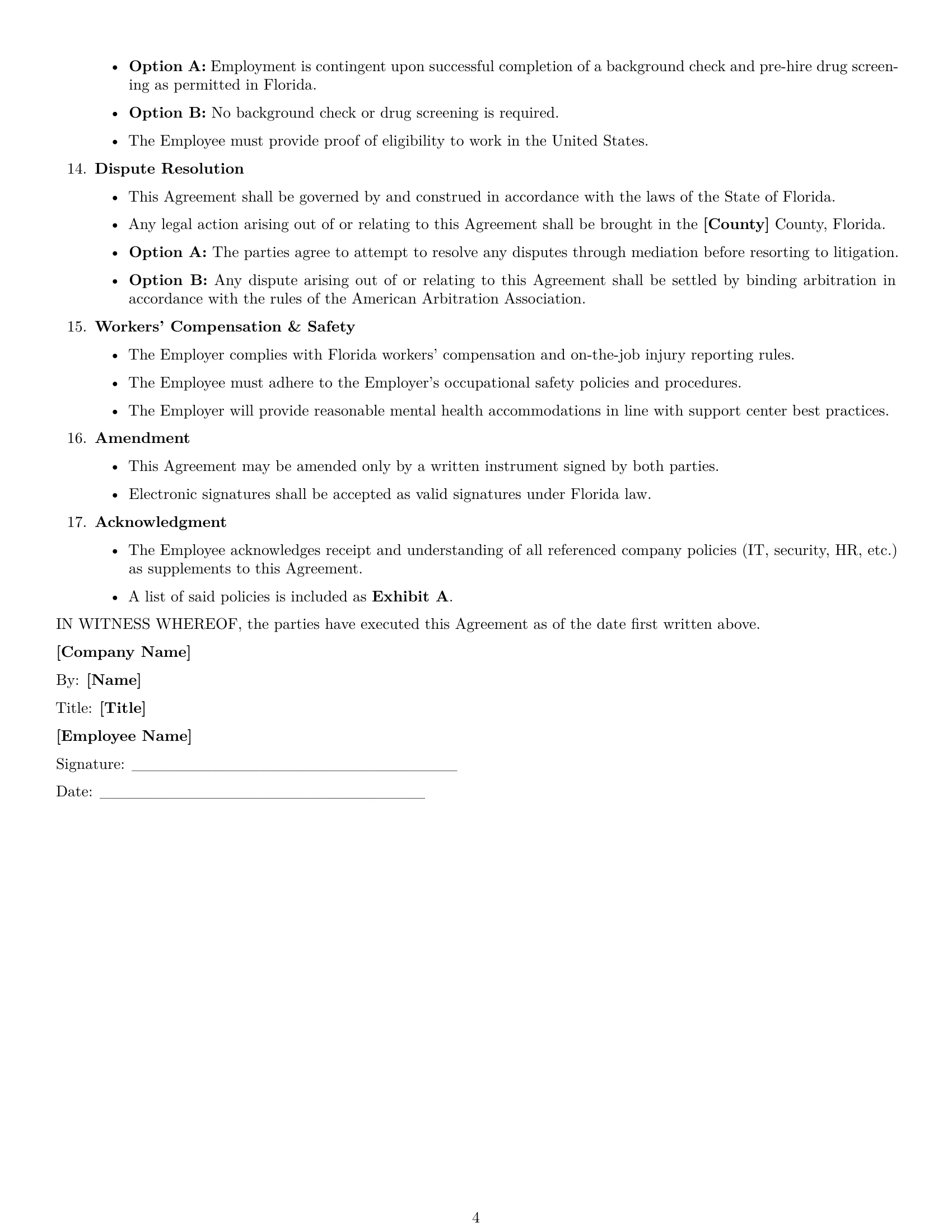 Preview page 4 of Free Florida technical support engineer employment contract template