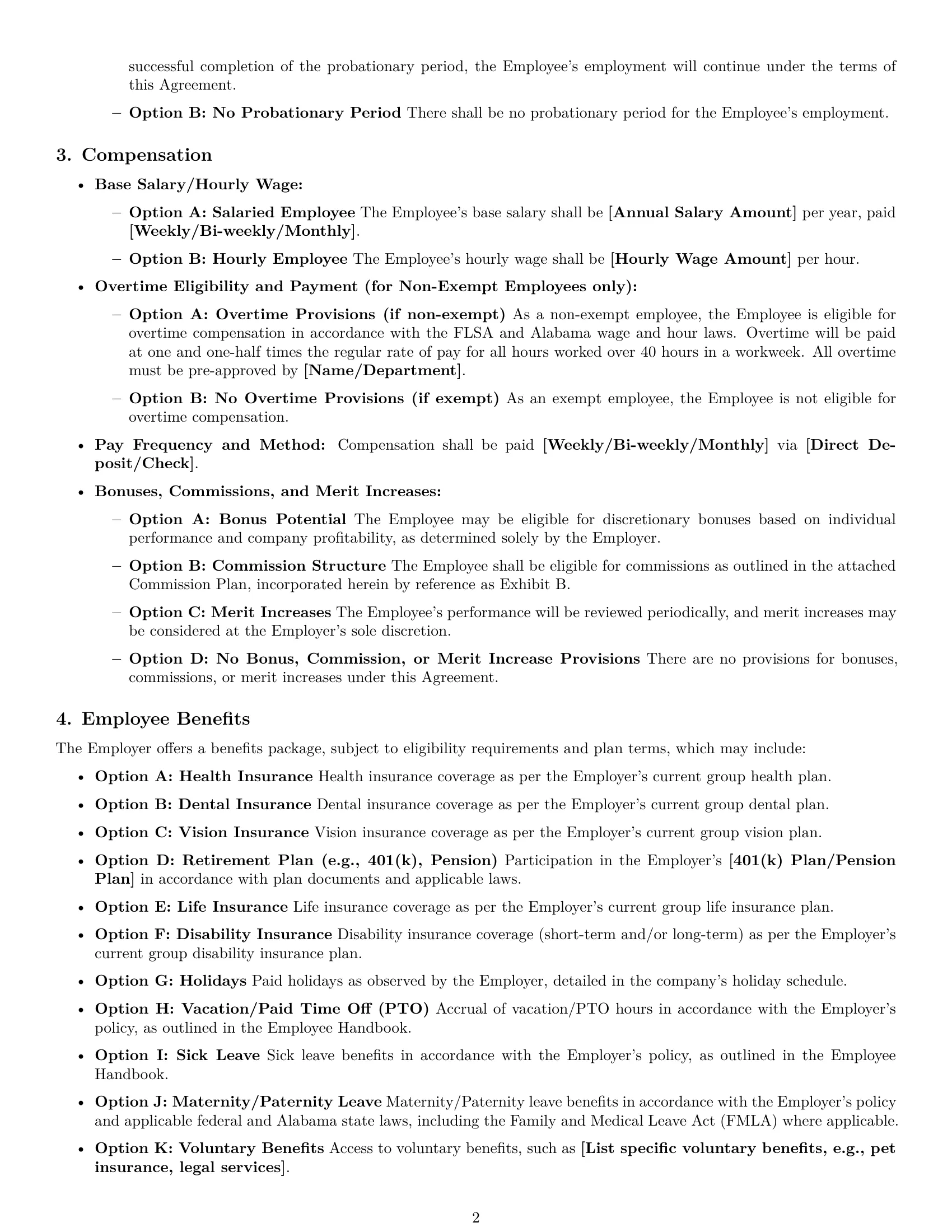Preview page 2 of Pro Alabama employment contract template