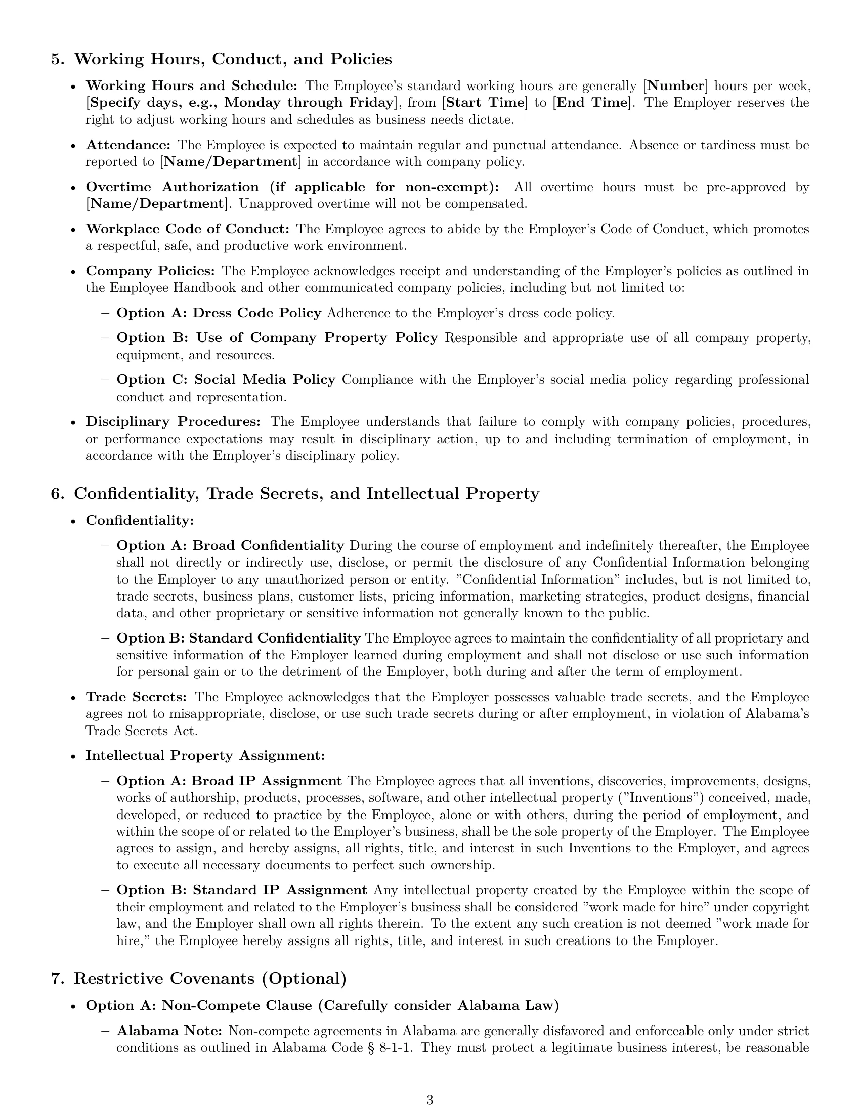 Preview page 3 of Pro Alabama employment contract template