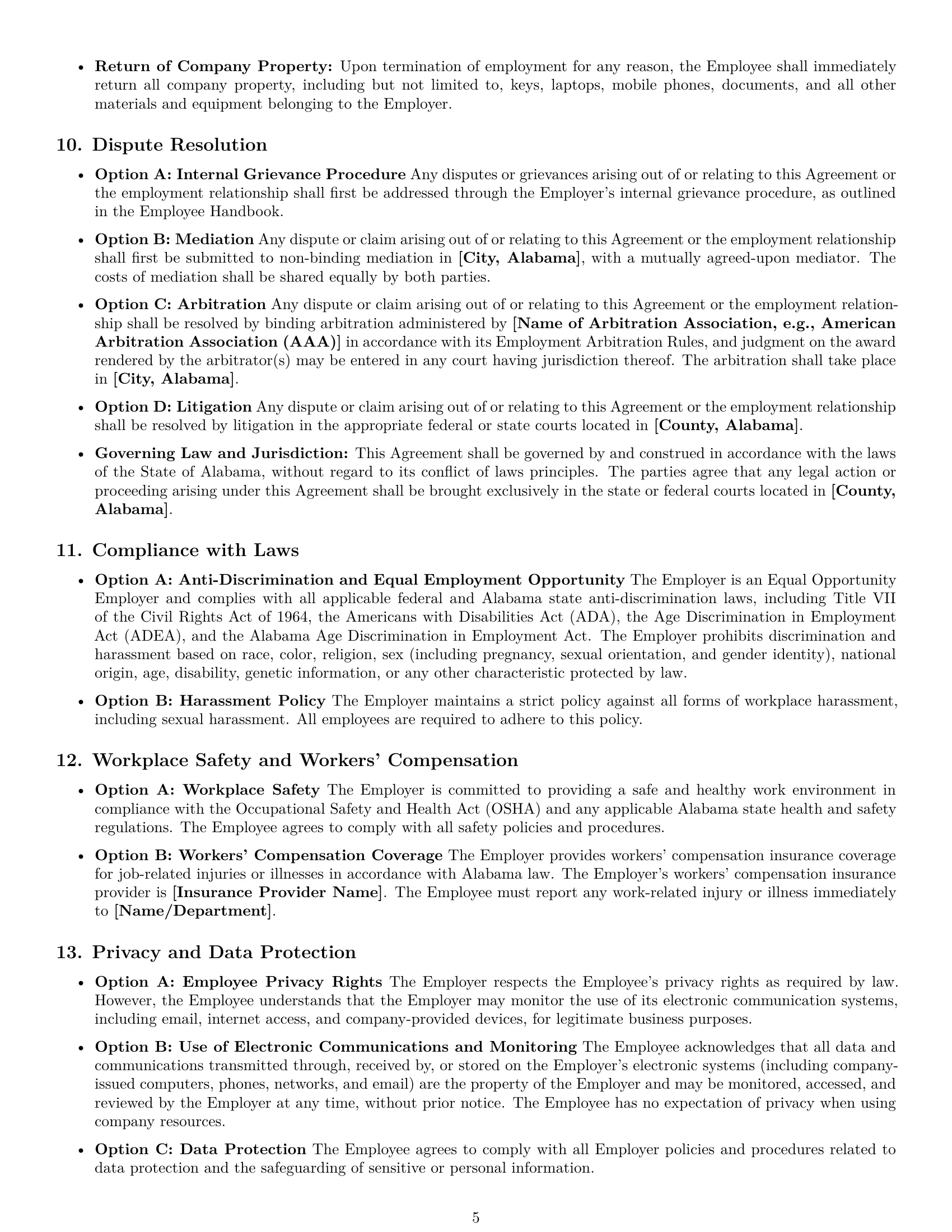 Preview page 5 of Pro Alabama employment contract template