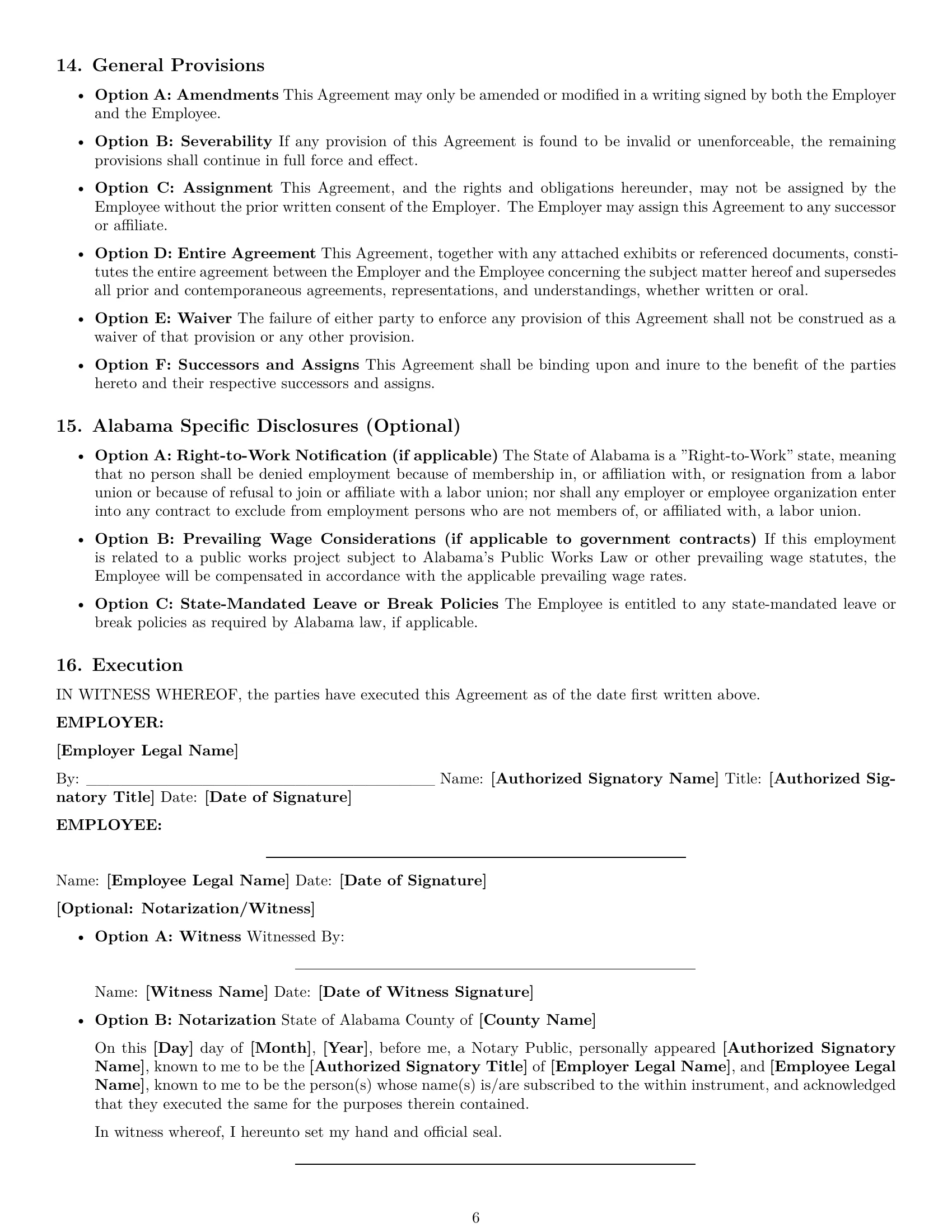 Preview page 6 of Pro Alabama employment contract template