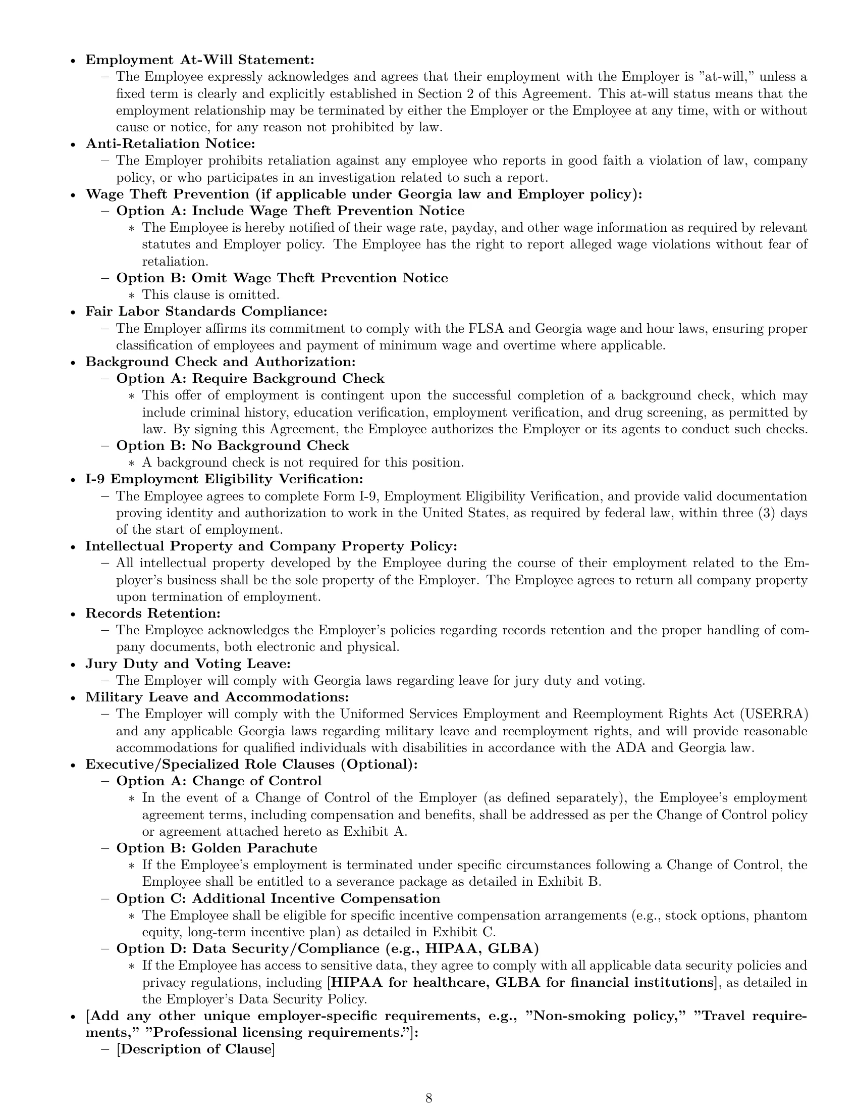 Preview page 8 of Pro Georgia employment contract template