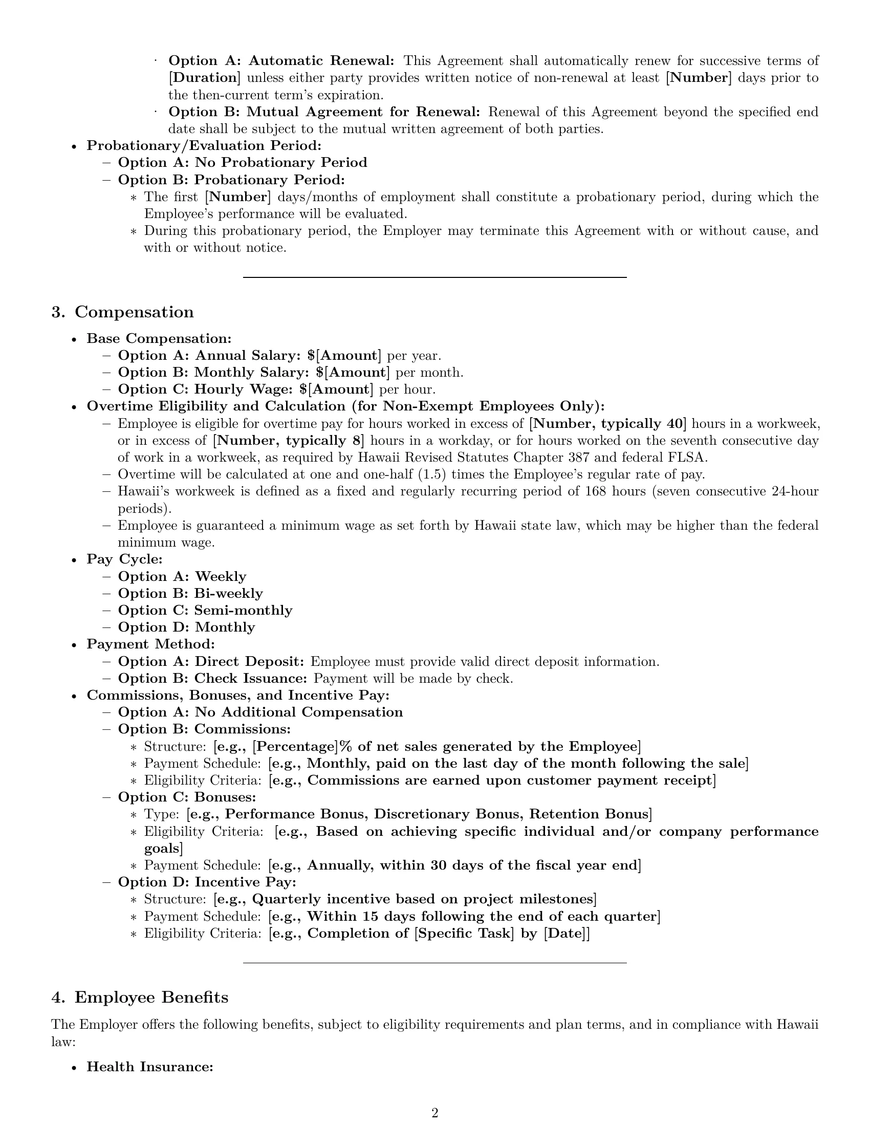 Preview page 2 of Pro Hawaii employment contract template