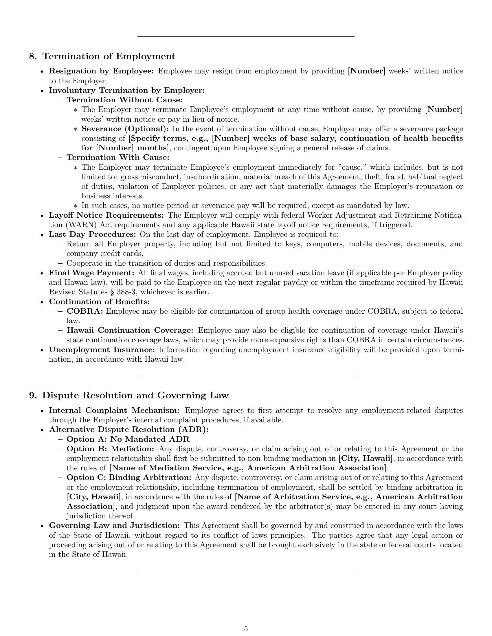 Preview page 5 of Pro Hawaii employment contract template