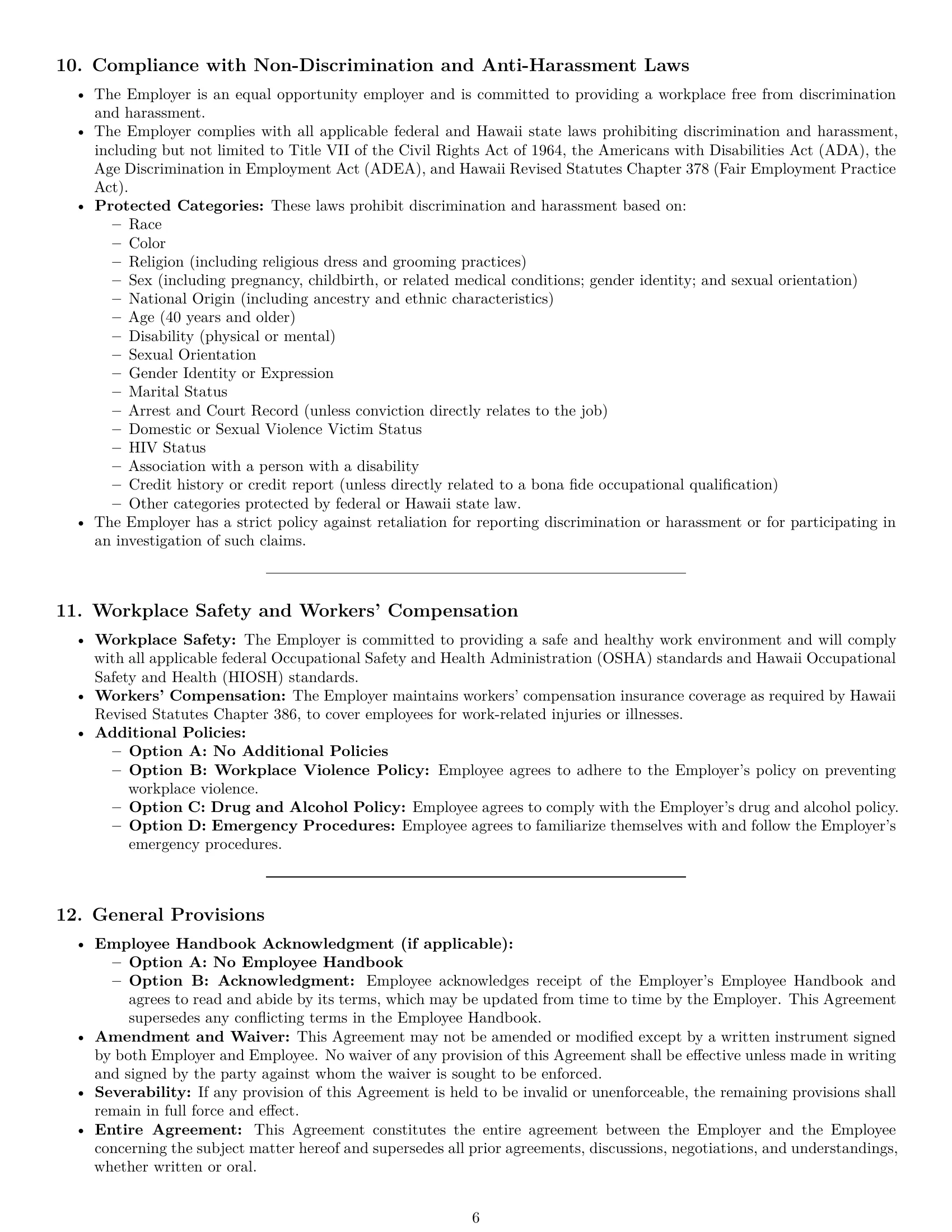 Preview page 6 of Pro Hawaii employment contract template