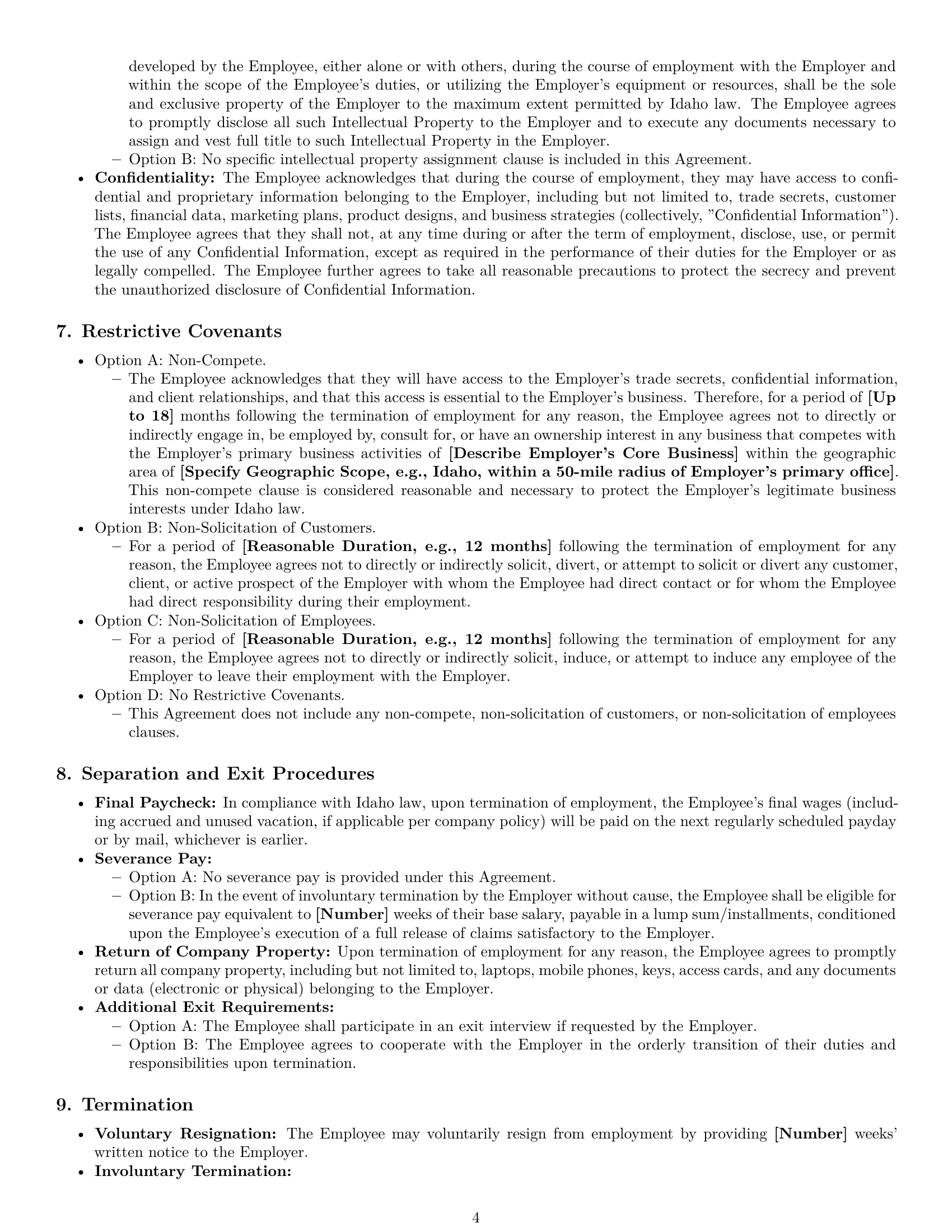 Preview page 4 of Pro Idaho employment contract template