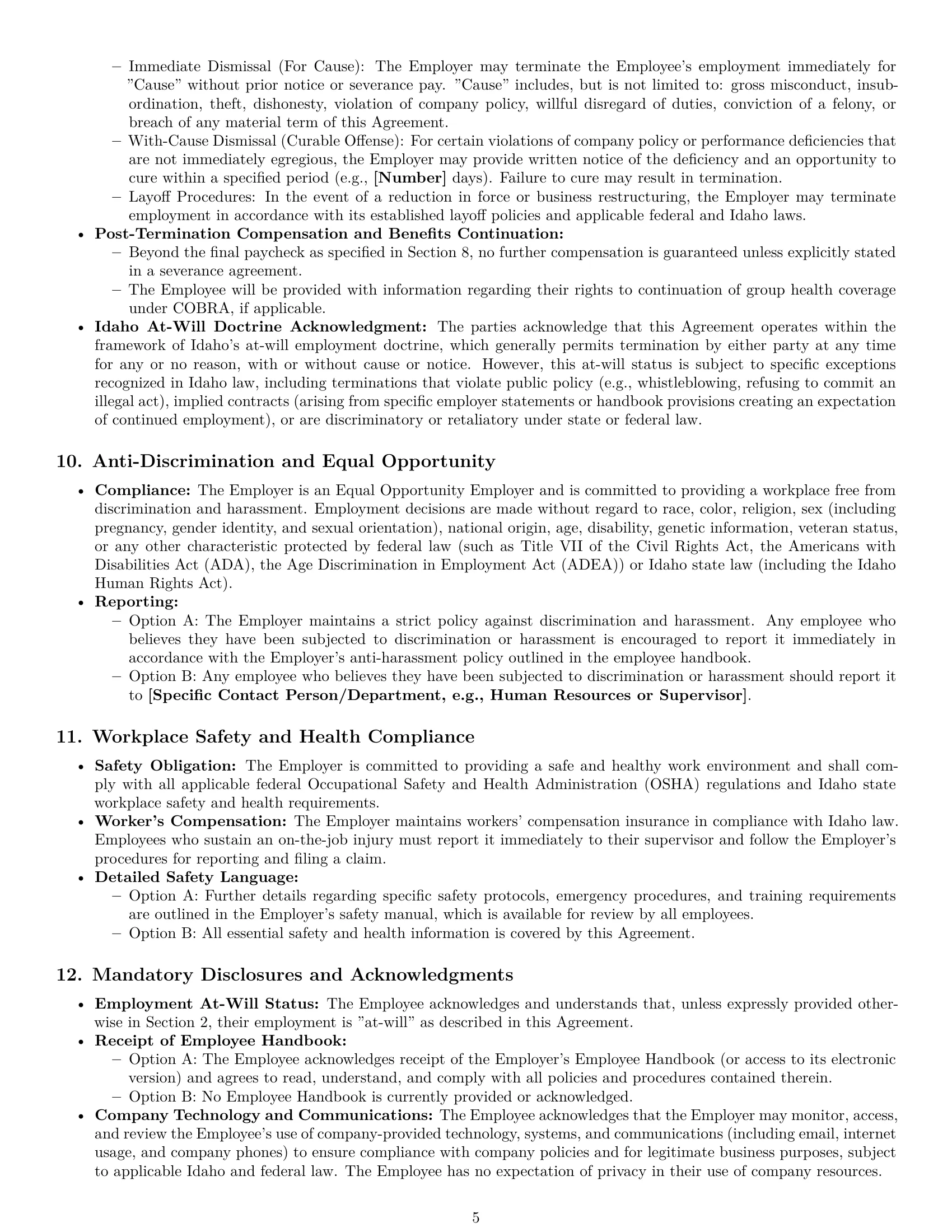 Preview page 5 of Pro Idaho employment contract template