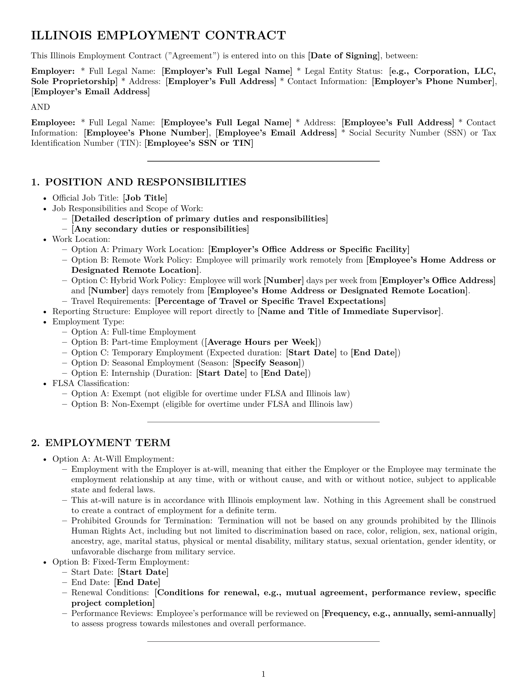 Preview page 1 of Pro Illinois employment contract template