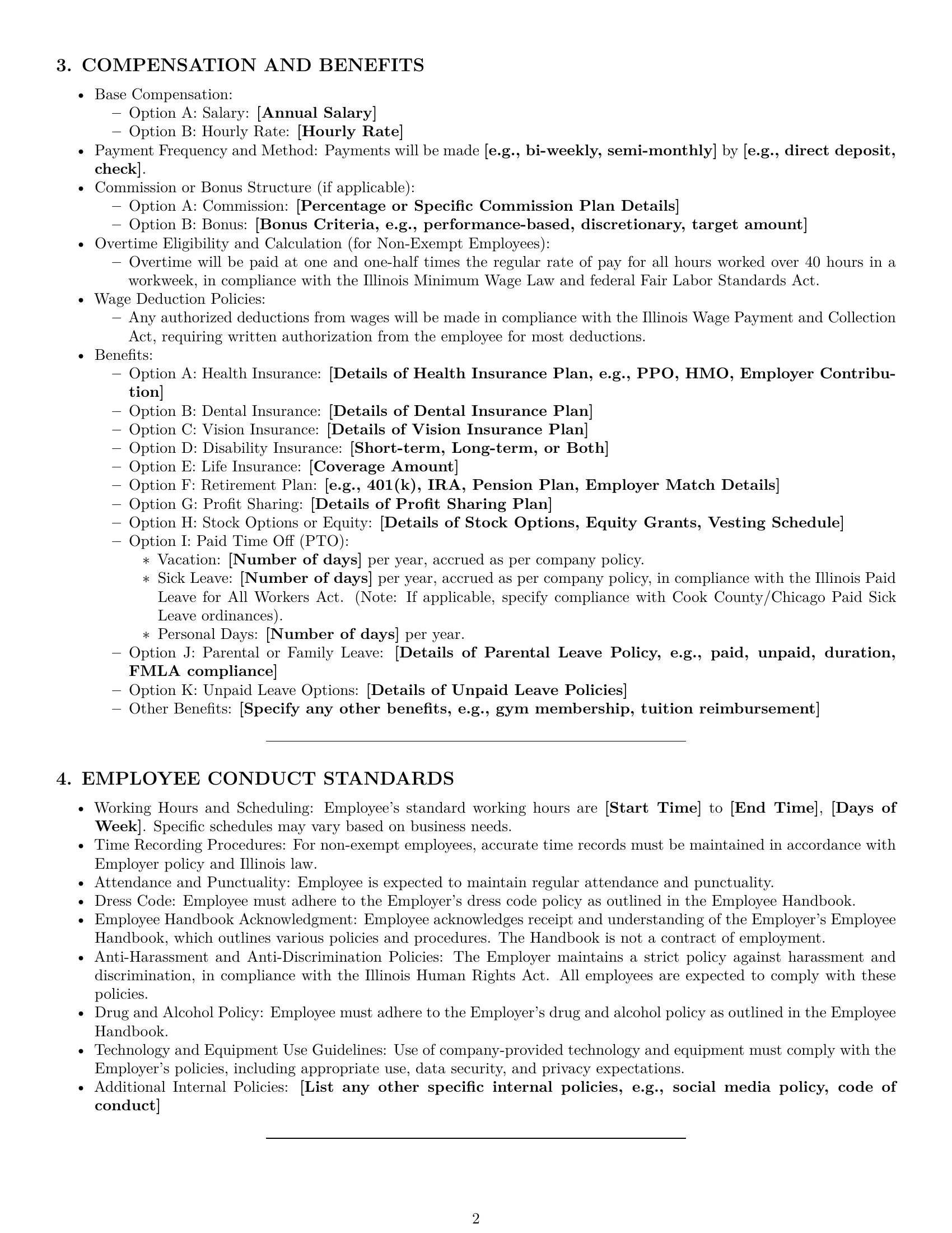 Preview page 2 of Pro Illinois employment contract template