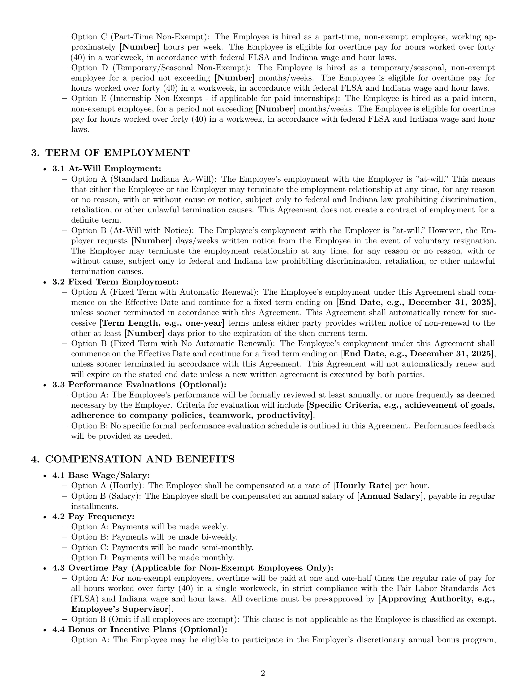 Preview page 2 of Pro Indiana employment contract template