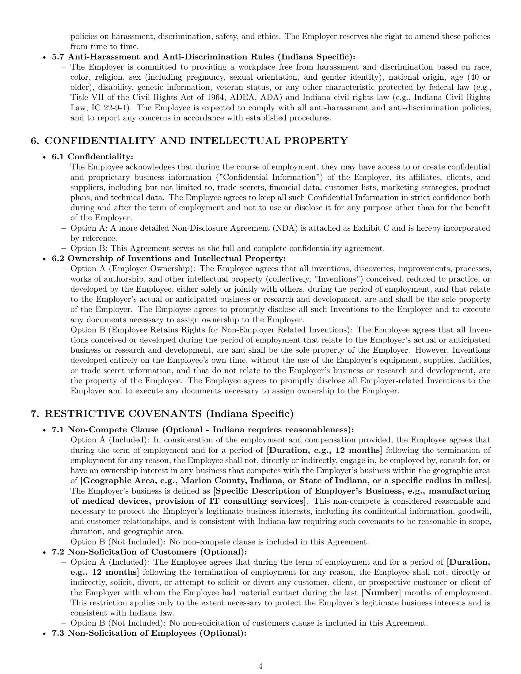 Preview page 4 of Pro Indiana employment contract template