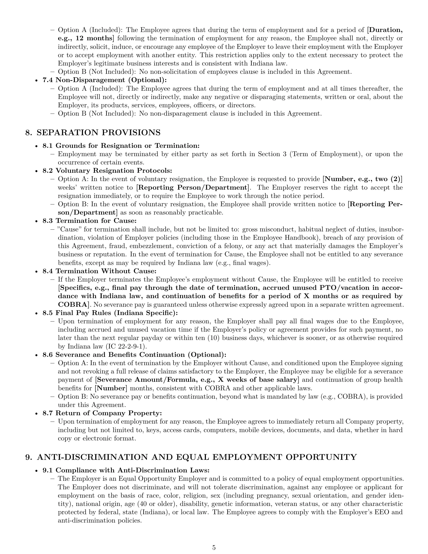 Preview page 5 of Pro Indiana employment contract template