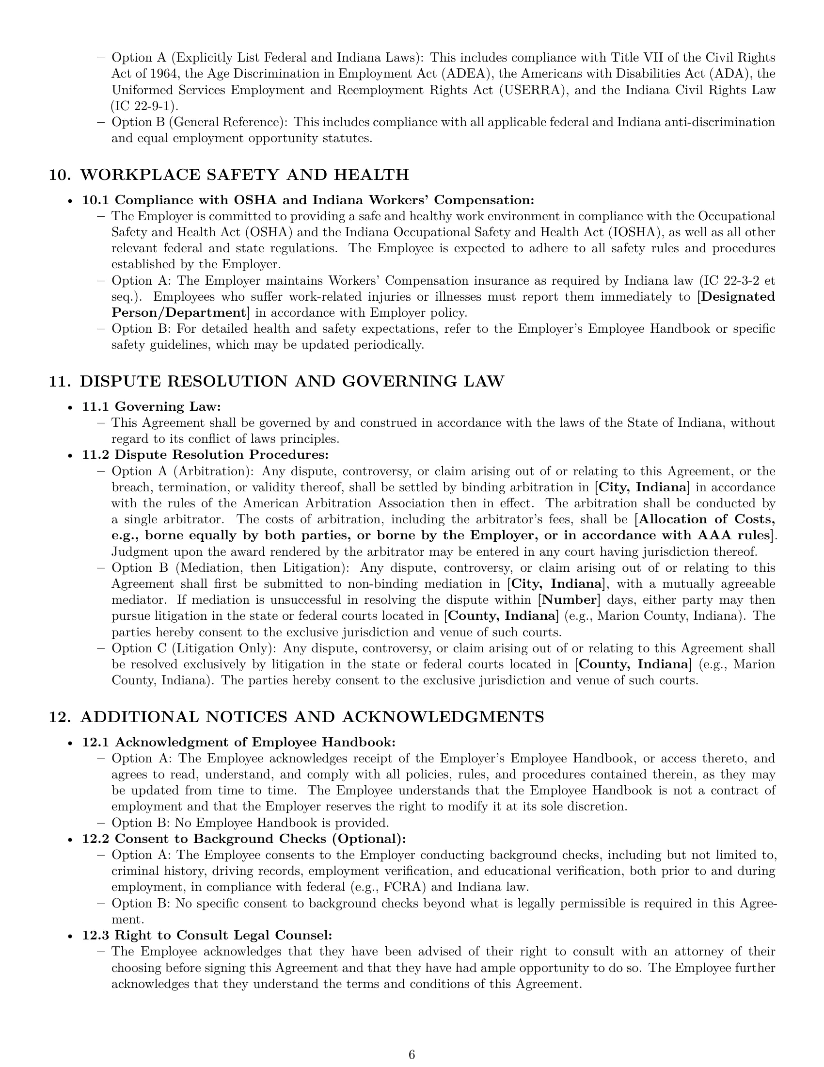 Preview page 6 of Pro Indiana employment contract template