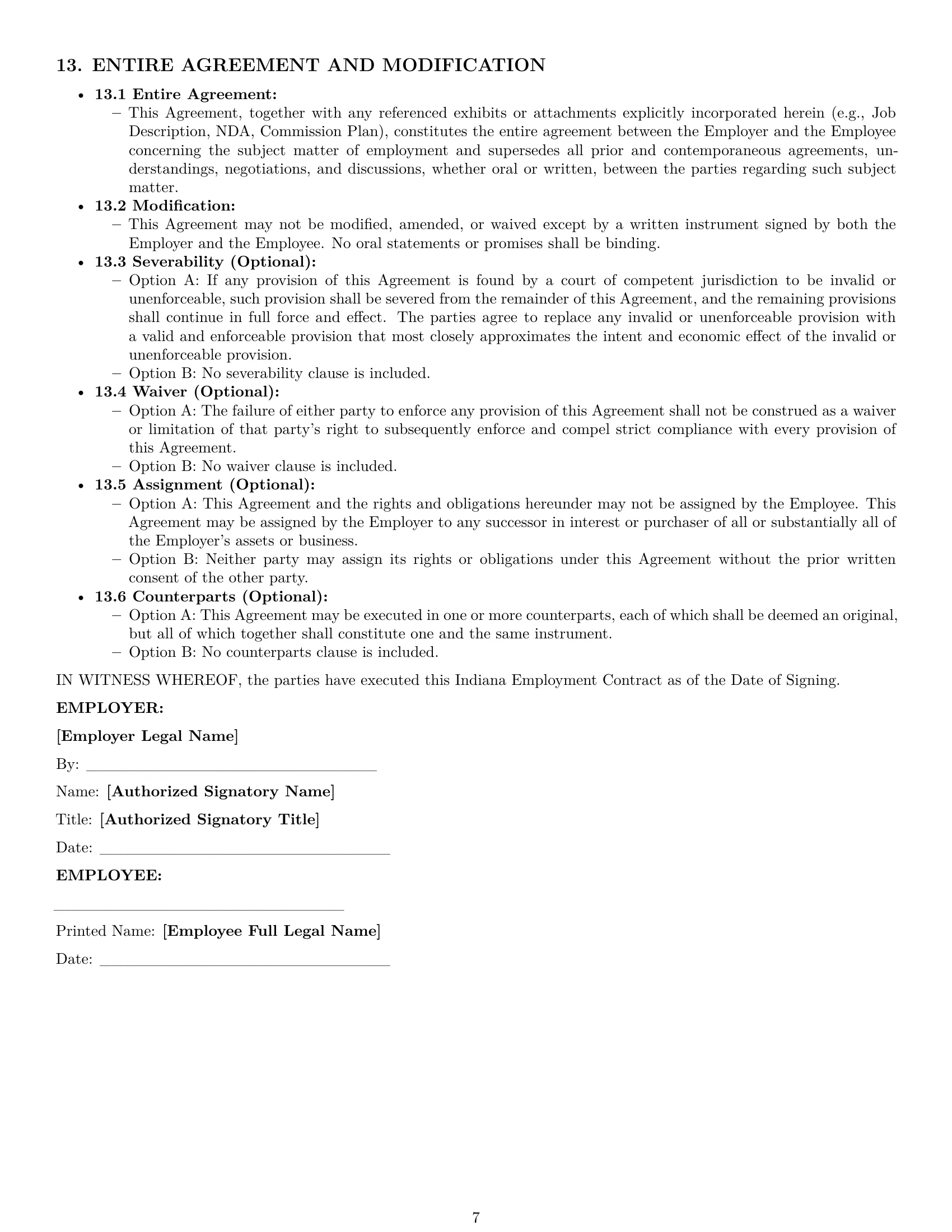 Preview page 7 of Pro Indiana employment contract template
