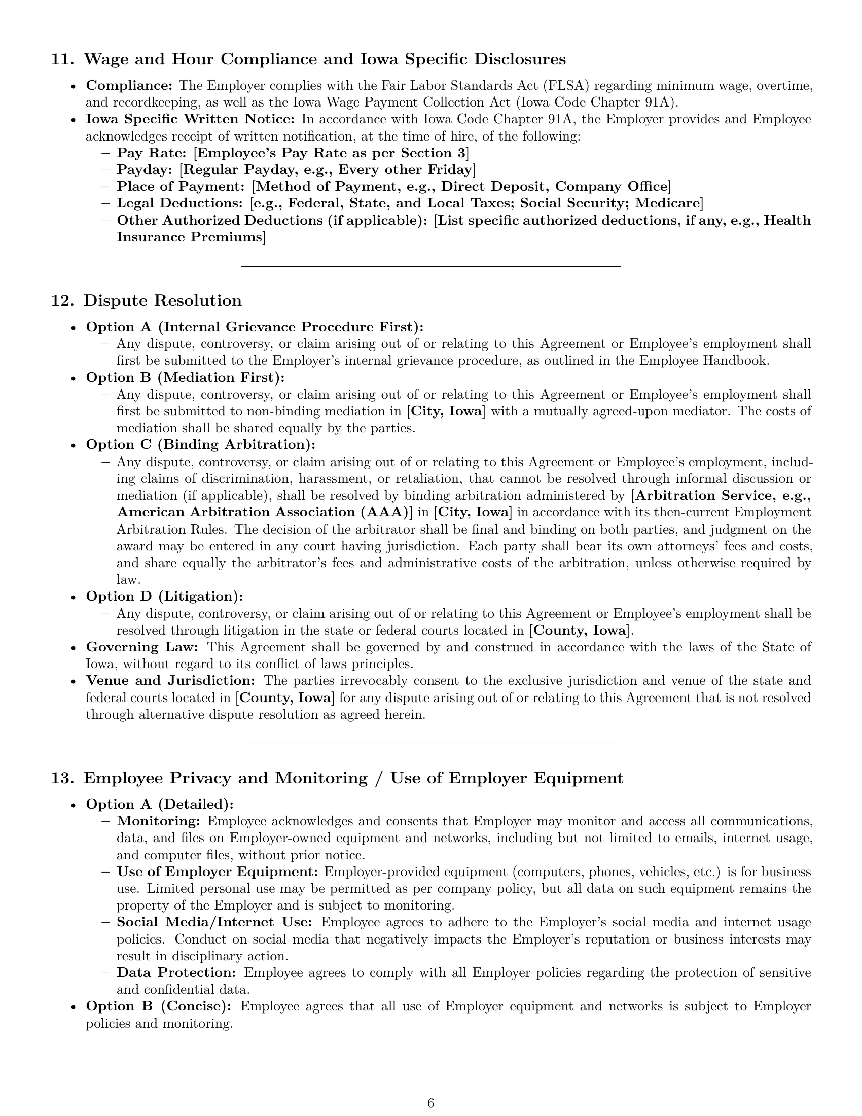 Preview page 6 of Pro Iowa employment contract template
