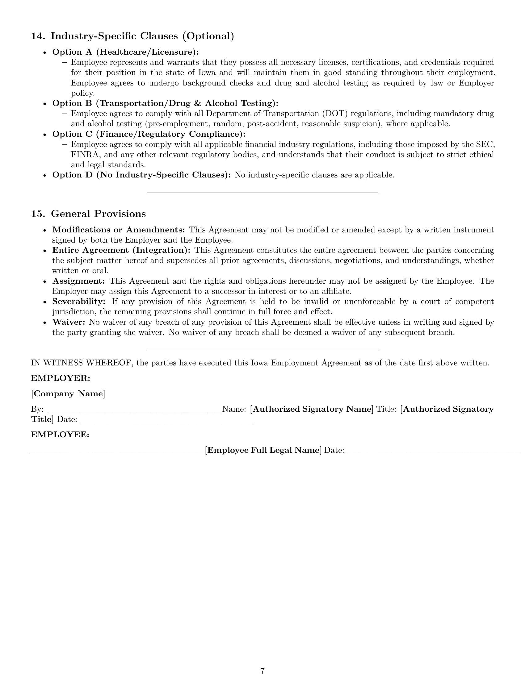 Preview page 7 of Pro Iowa employment contract template