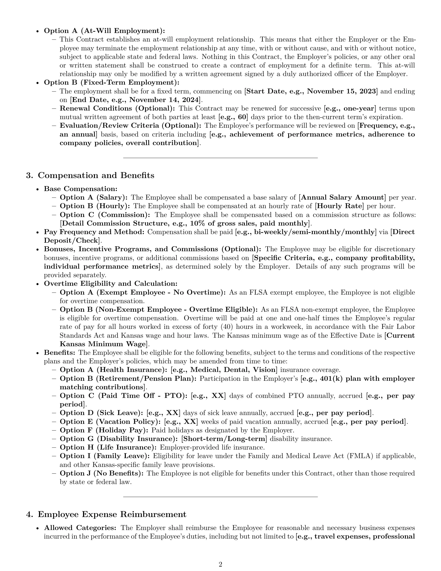 Preview page 2 of Pro Kansas employment contract template